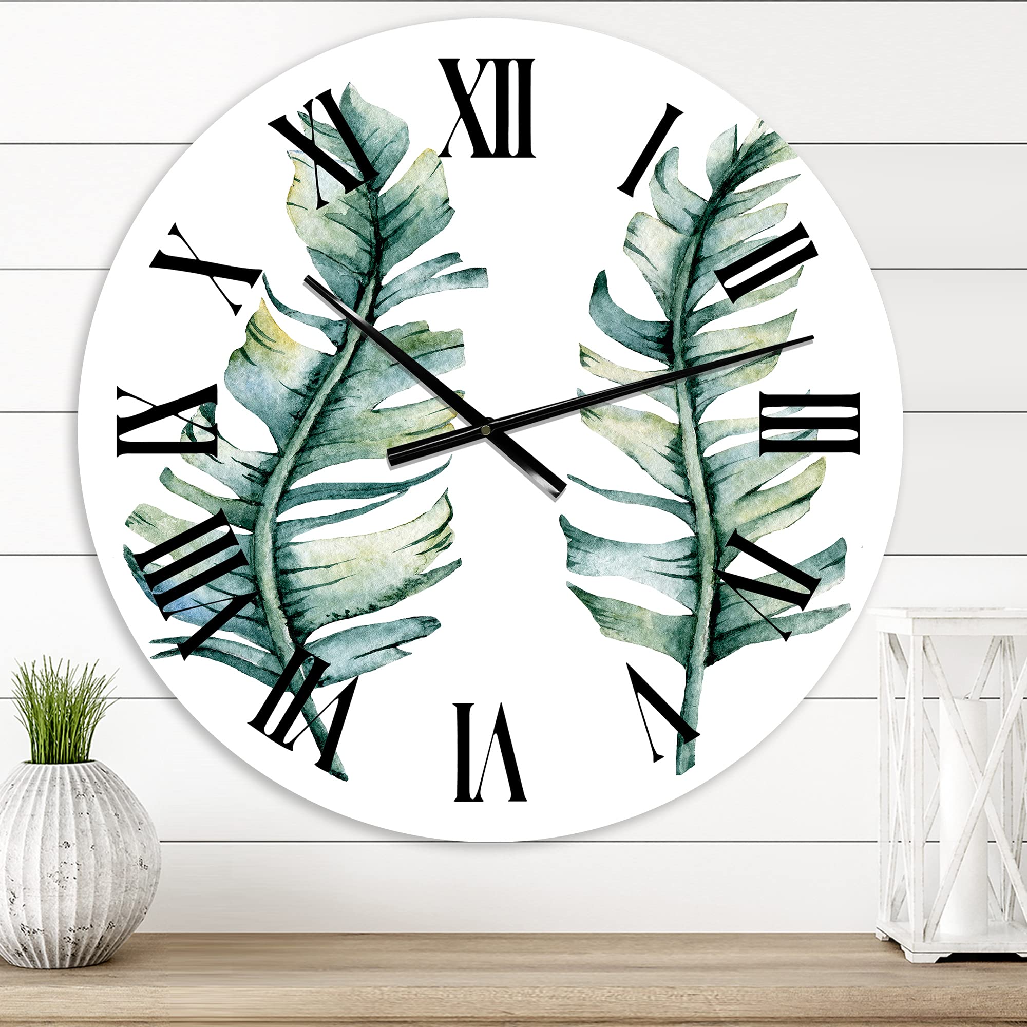 Farmhouse Wall Clock with Tropical Leaves Design - Large Floral & Botanical Wall Decor for Kitchen, Living Room, Bedroom | Perfect for Home, Office & Indoor Spaces