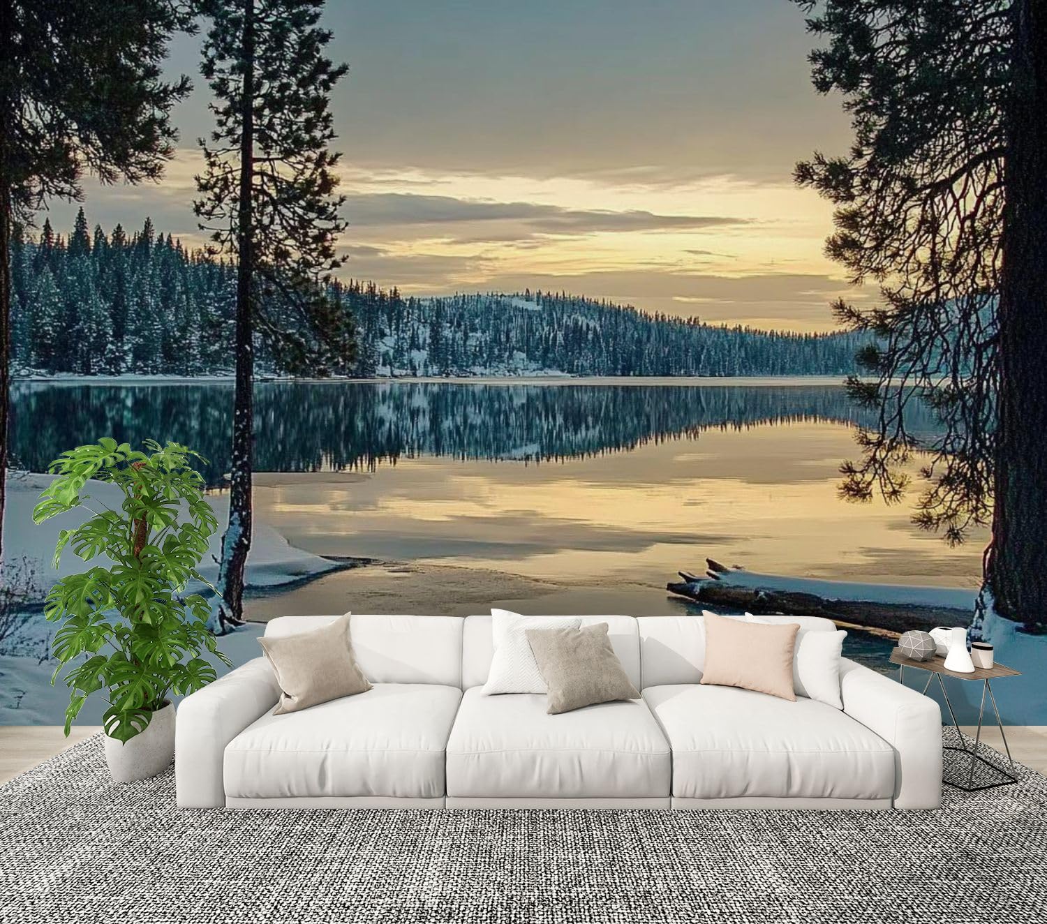 Idaho Mountain Lake Winter Sunset Peel and Stick Wallpaper - Self-Adhesive Removable Wall Mural (100''x144'') for Living Room, Bedroom & TV Background - Easy DIY Home Decor for Modern Interior Design