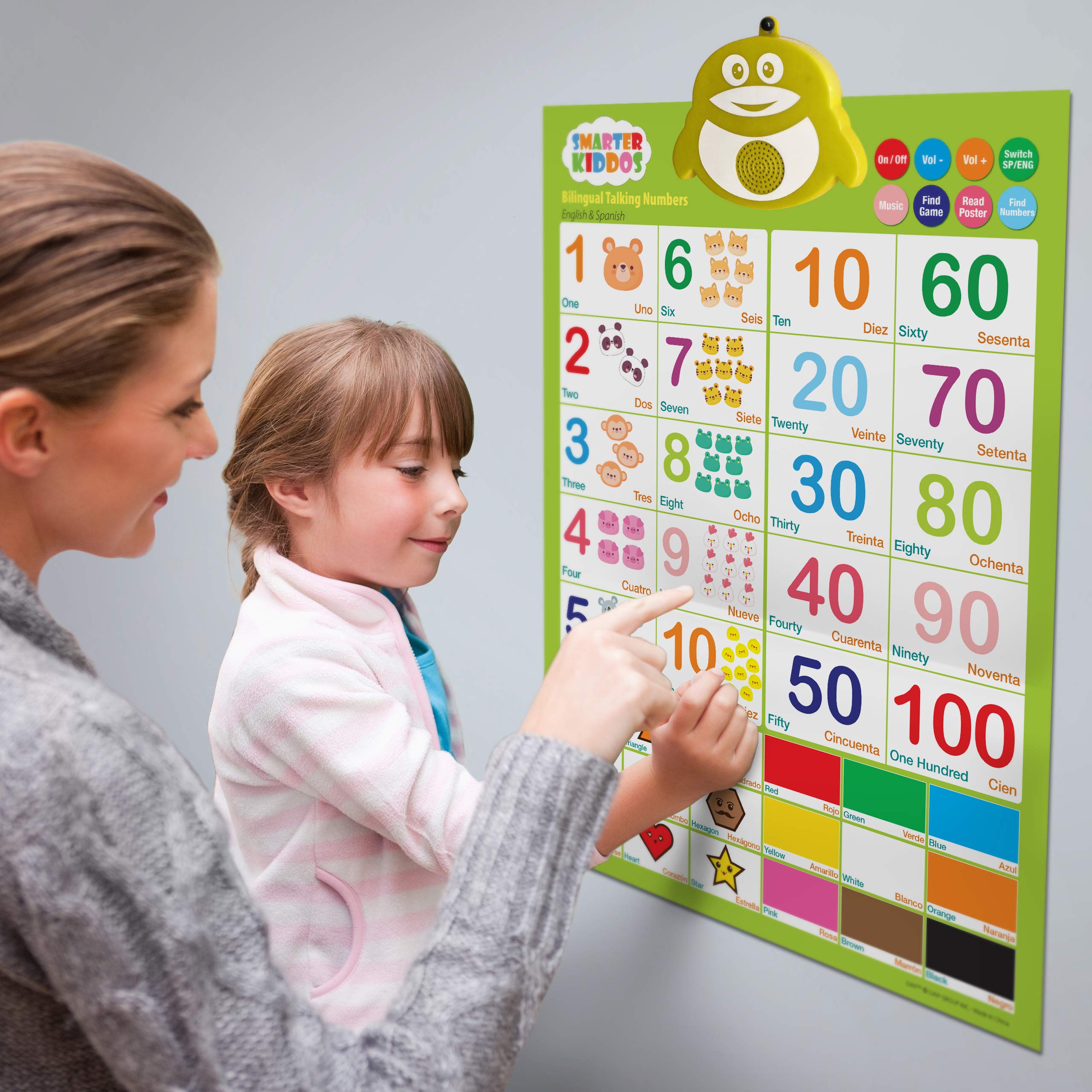 Bilingual Spanish & English Learning Toys for Toddlers 1-3 Years - Interactive Educational Number Toys with Talking Wall Chart - Perfect for Preschool Learning & Early Childhood Development at Home or Classroom