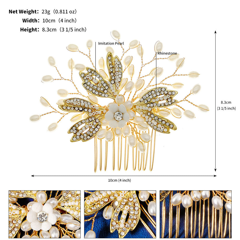 Pearl Rhinestone Flower Hair Comb for Wedding Brides - Elegant Bridal Hair Accessory for Bridal Shower, Bachelorette Party & Formal Events