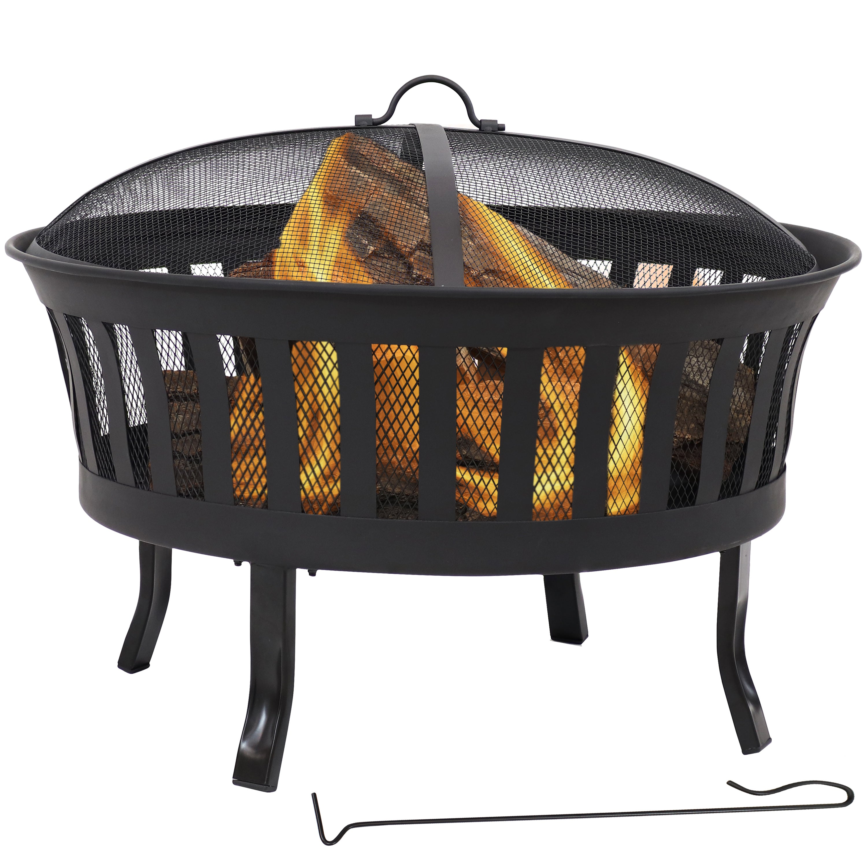 Sunnydaze 25-Inch Steel Mesh Stripe Cutout Fire Pit with Spark Screen - Outdoor Backyard, Camping, Patio, Garden Fire Pit for Roasting Marshmallows & Warm Gatherings
