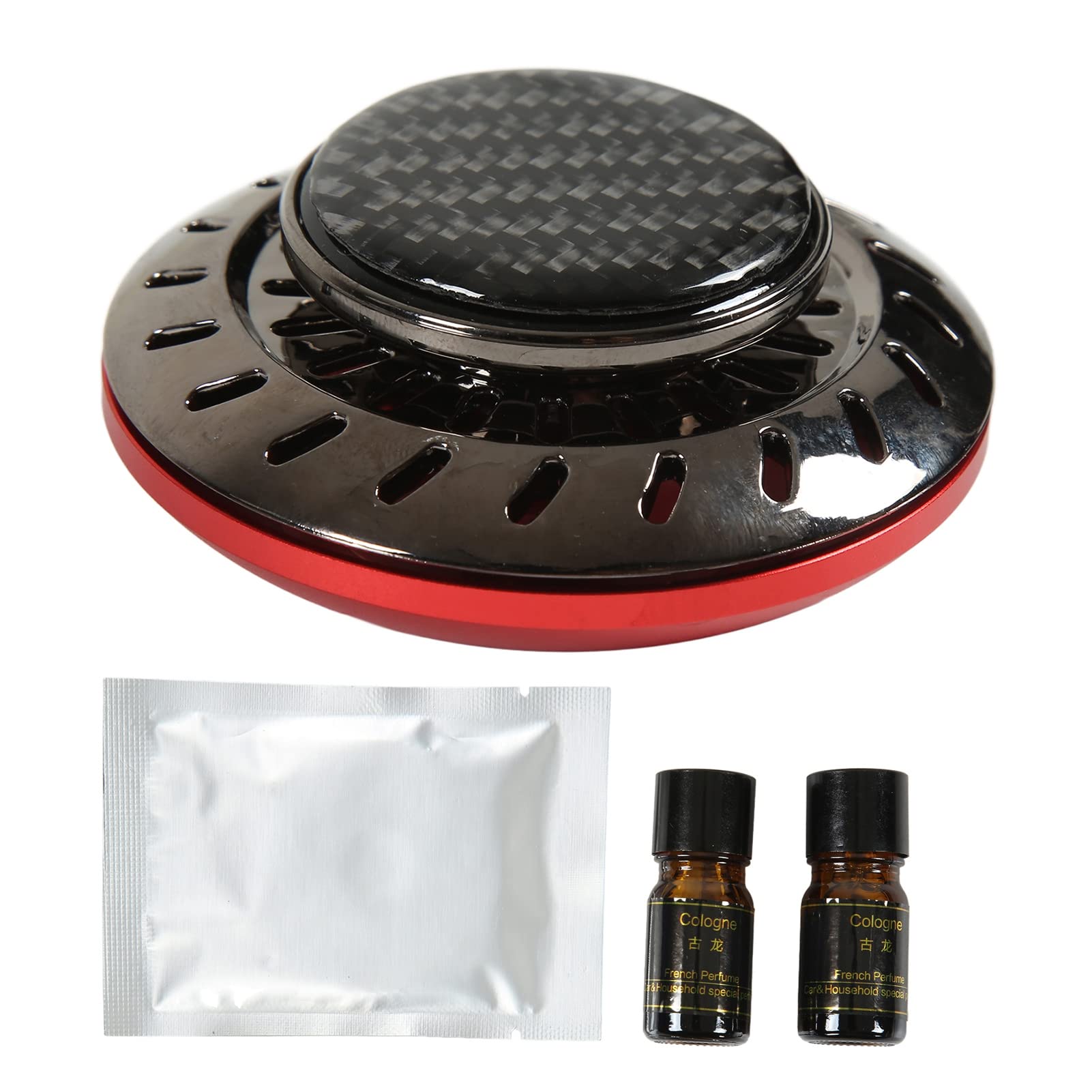 Car Aromatherapy Diffuser - Flying Disc Shape Air Freshener with 2 Essential Oils, Long-Lasting Scent, Red Car Accessory for Relaxation & Freshness on the Go