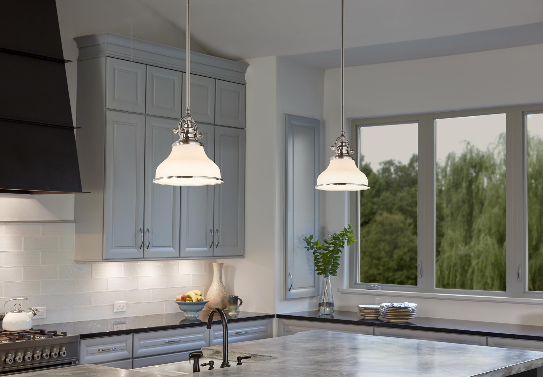 Quoizel Grant Mini Pendant Light - 8 Inch Brushed Nickel Opal Etched Glass Hanging Ceiling Fixture - Perfect for Kitchen Island, Dining Room, Bedroom, Bar, Cafe & Office Lighting - Modern & Elegant Home Decor