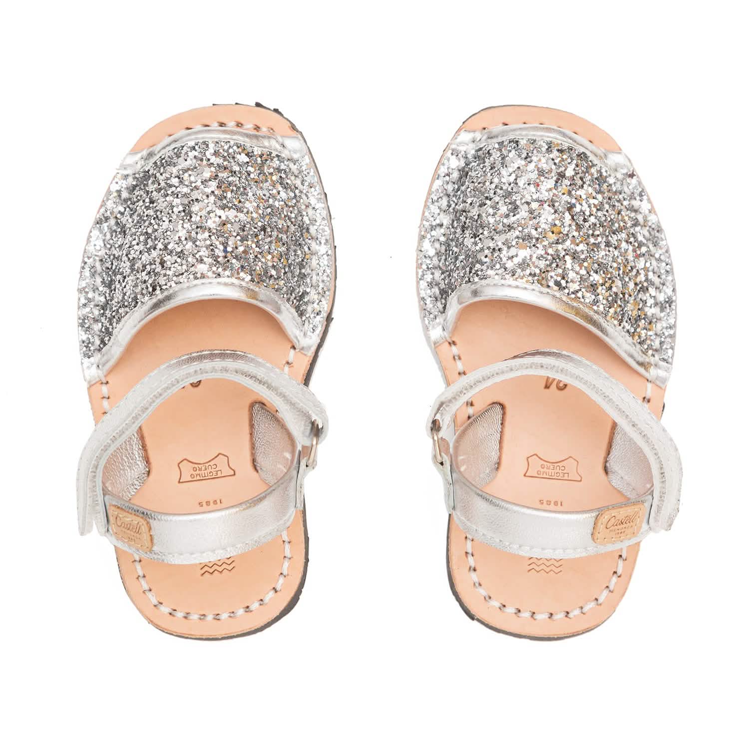 Glitter Leather Open Toe Menorcan Sandal For Kids - Iker 1002R Sparkly Sandals | Comfortable & Stylish Summer Shoes for Girls & Boys | Perfect for Beach, Pool & Outdoor Play