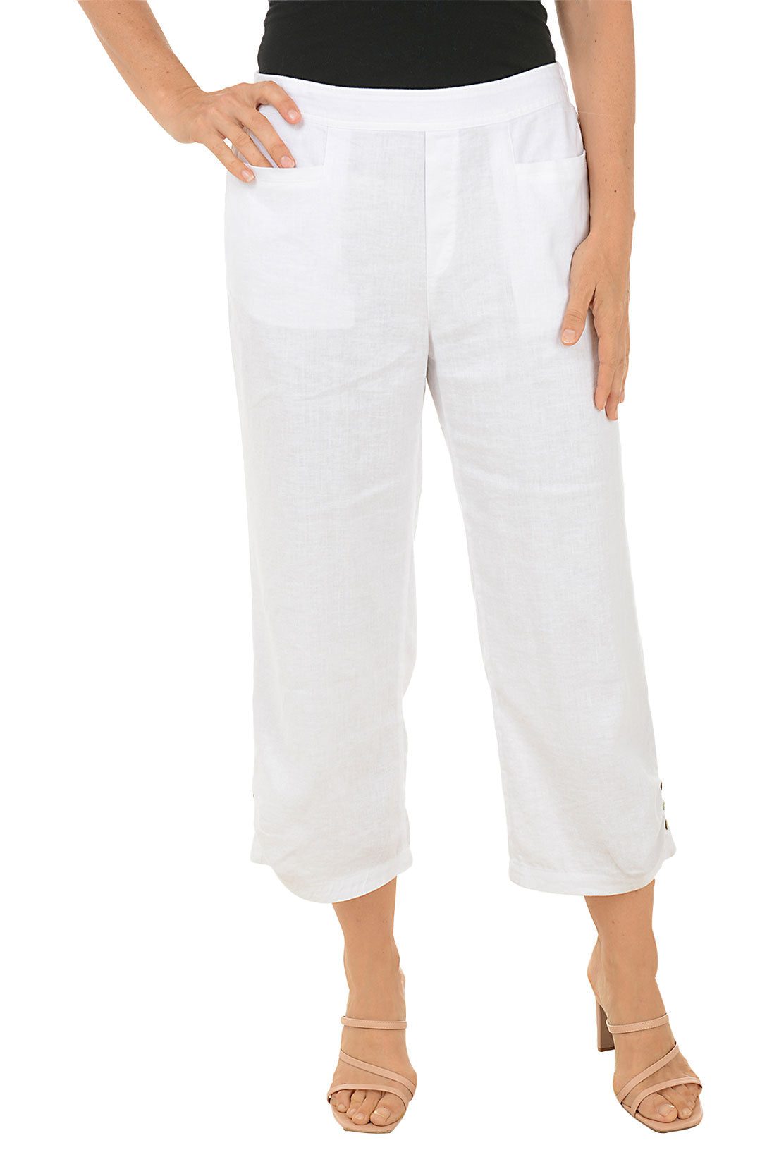 Stylish Triple Button Hem Linen Blend Crop Pants for Women - Comfortable Summer Casual Trousers for Beach, Travel & Everyday Wear