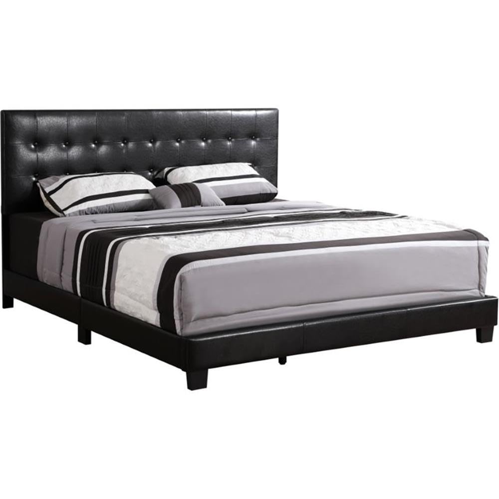 Glory Furniture Caldwell Faux Leather Panel Full Bed Frame in Black - Modern Upholstered Bed for Master Bedroom & Guest Room