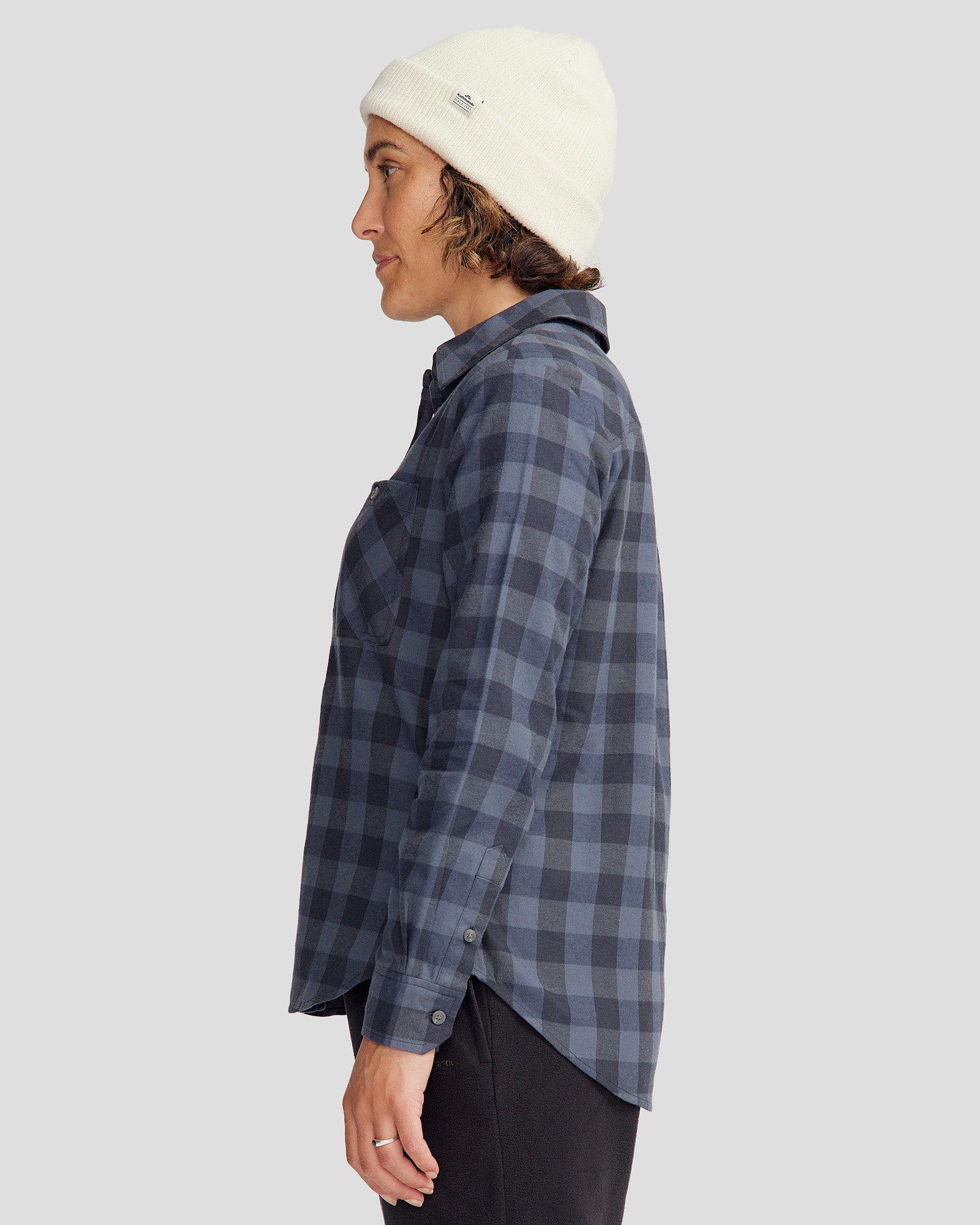 Women's Fyfe Flannel Shirt - Soft & Comfortable Mid Navy Gingham Plaid Long Sleeve Button Down Shirt for Casual Wear, Outdoor Activities & Fall Fashion