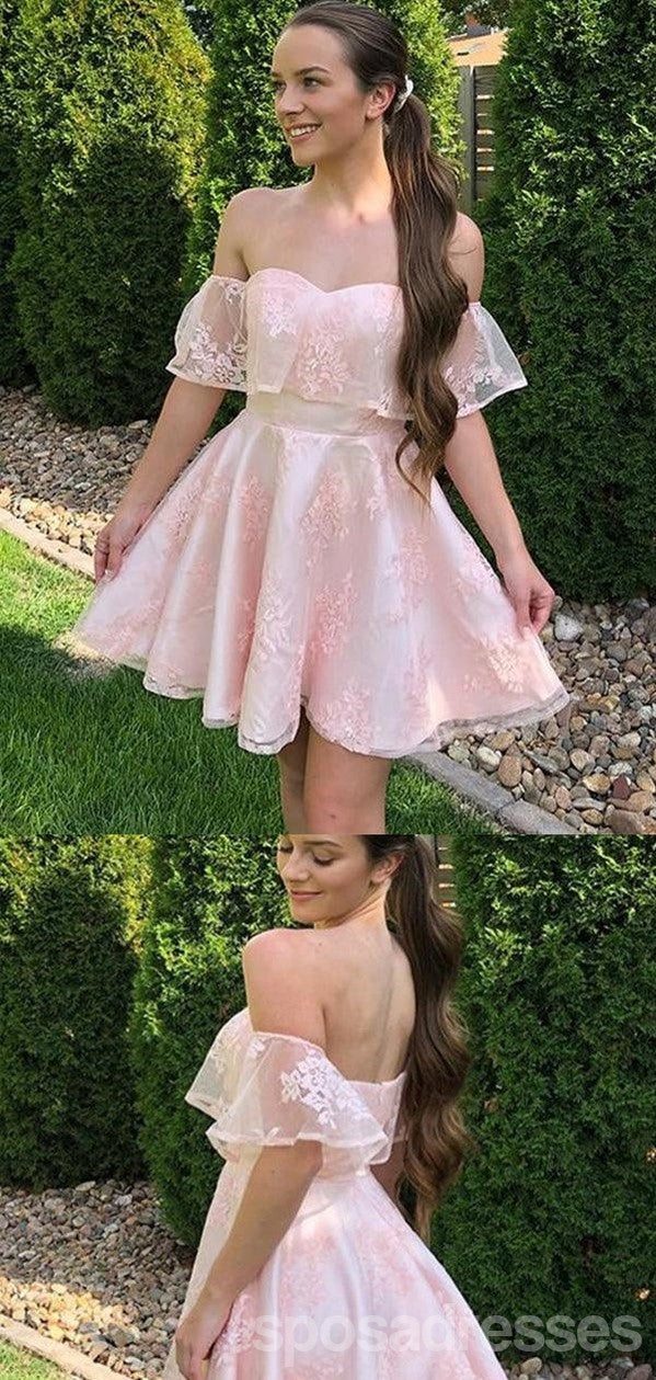 Elegant Pink A-Line Off Shoulder Mini Prom Dress for Homecoming, Party, and Special Occasions - Perfect for Dances, Weddings, and Evening Events - CM1018