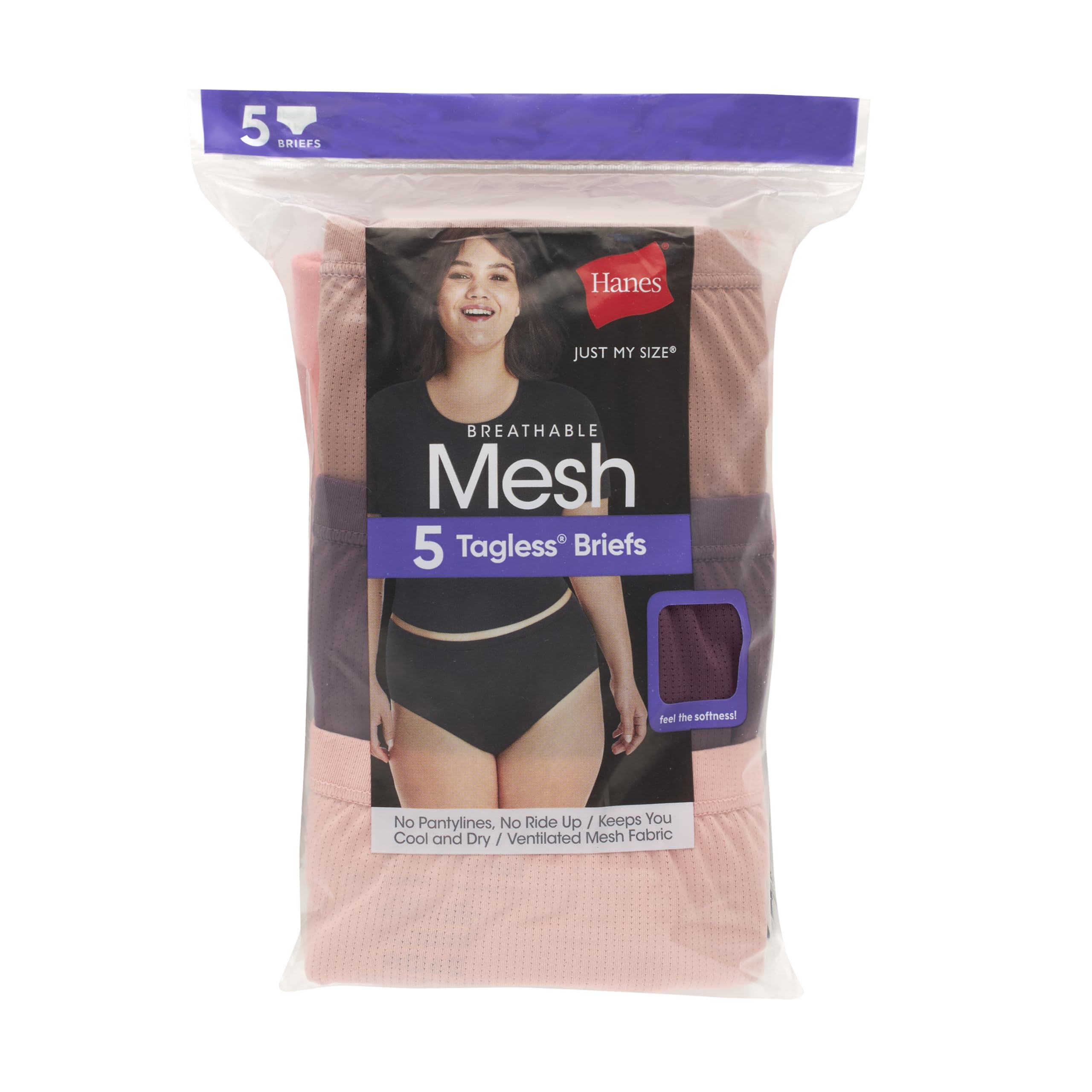 Hanes Women's Plus Size Breathable Mesh No-Show Brief Underwear 5-Pack - Comfortable Cotton Panties for Everyday Wear at Work & Home