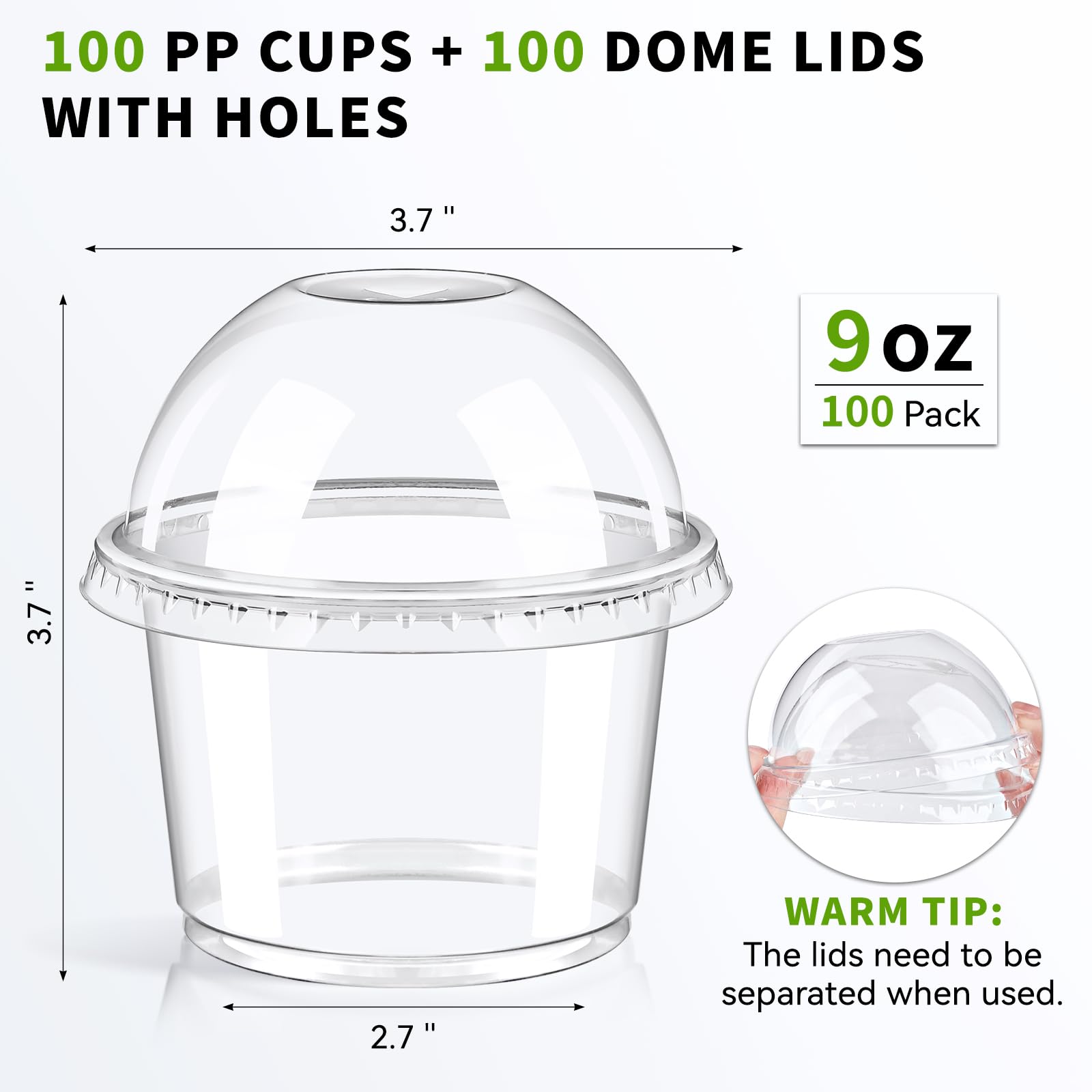 100 Pack 9 oz Clear Plastic Cups with Dome Lids - Disposable Dessert Cups for Yogurt Parfait, Banana Pudding, Ice Cream, Cakes & Party Snacks - Perfect for Birthday Parties, Baby Showers, Weddings & Catering Events