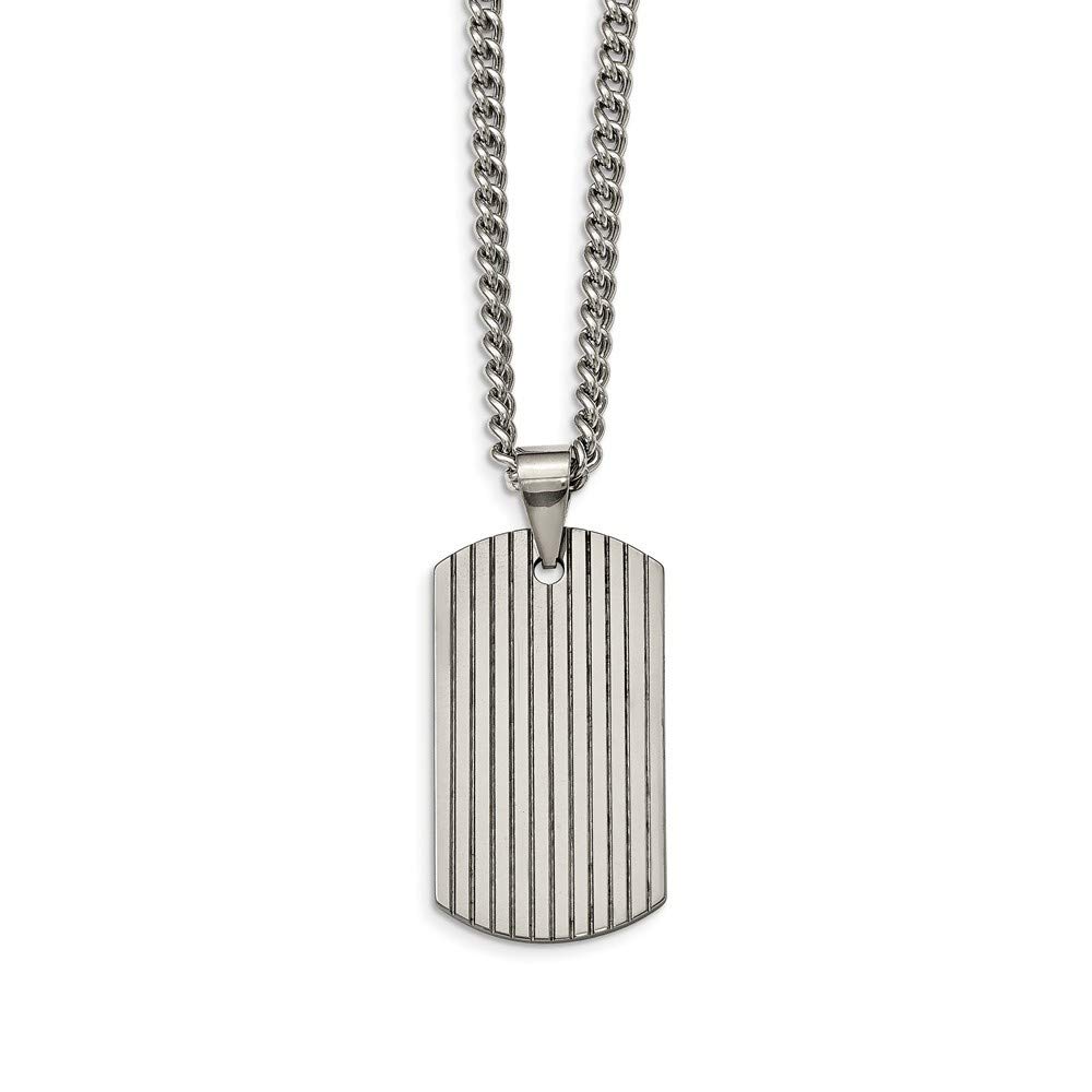 Roy Rose Jewelry Polished Tungsten Dog Tag Necklace - 22 Inch Stainless Steel Chain for Men - Perfect for Everyday Wear, Gifts & Military Style Fashion