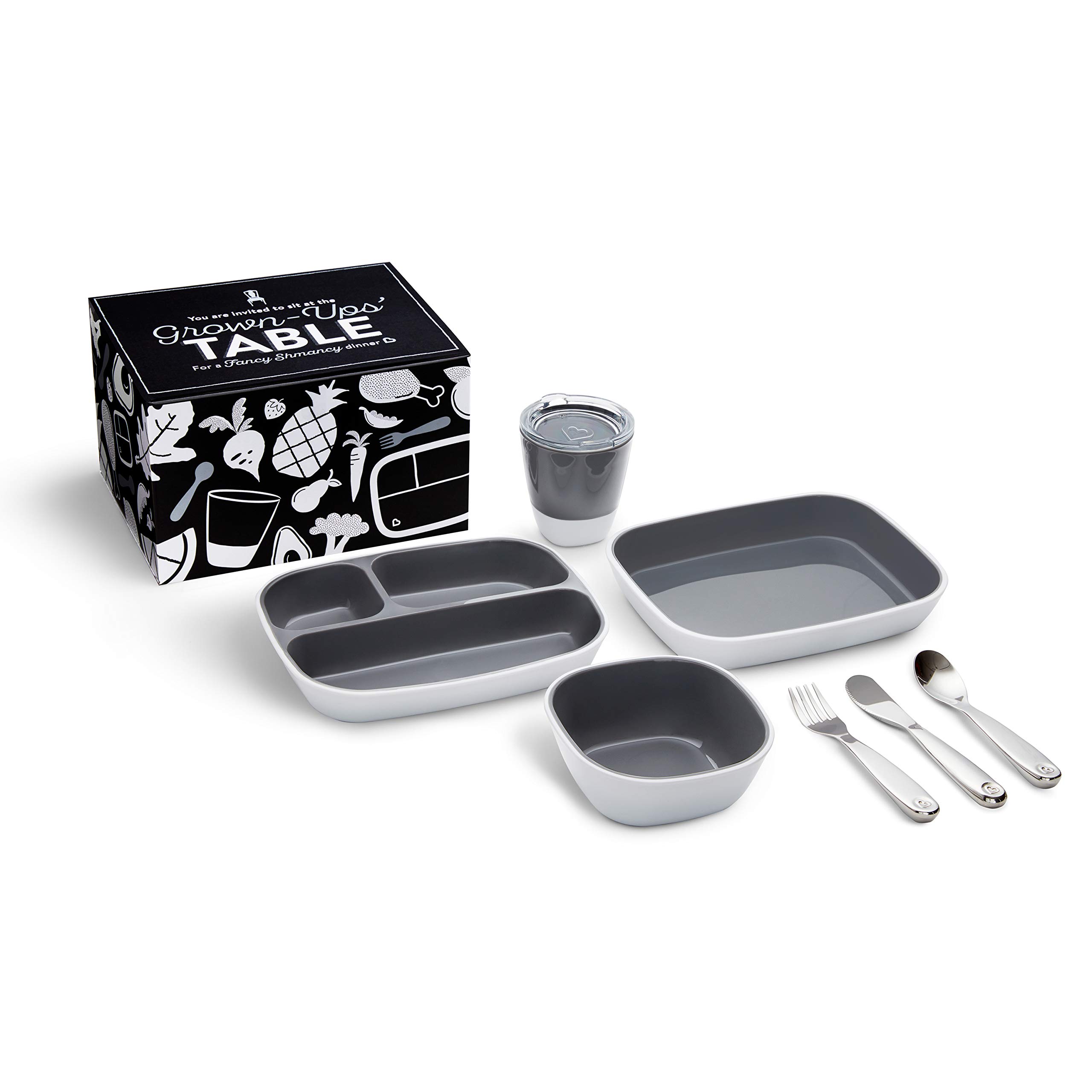 Munchkin Grown Ups Table Toddler Dining Set - Stainless Steel Utensils for Kids, Grey | Perfect for Baby-Led Weaning, Toddler Mealtime & Family Dining