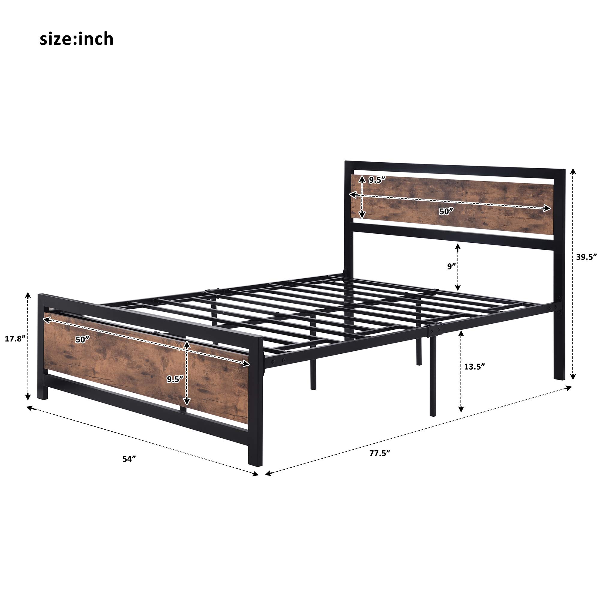 Full Size Platform Bed Frame with Wood Headboard & Footboard - Sturdy Metal Frame, No Box Spring Needed - Black - Perfect for Modern Bedrooms & Guest Rooms
