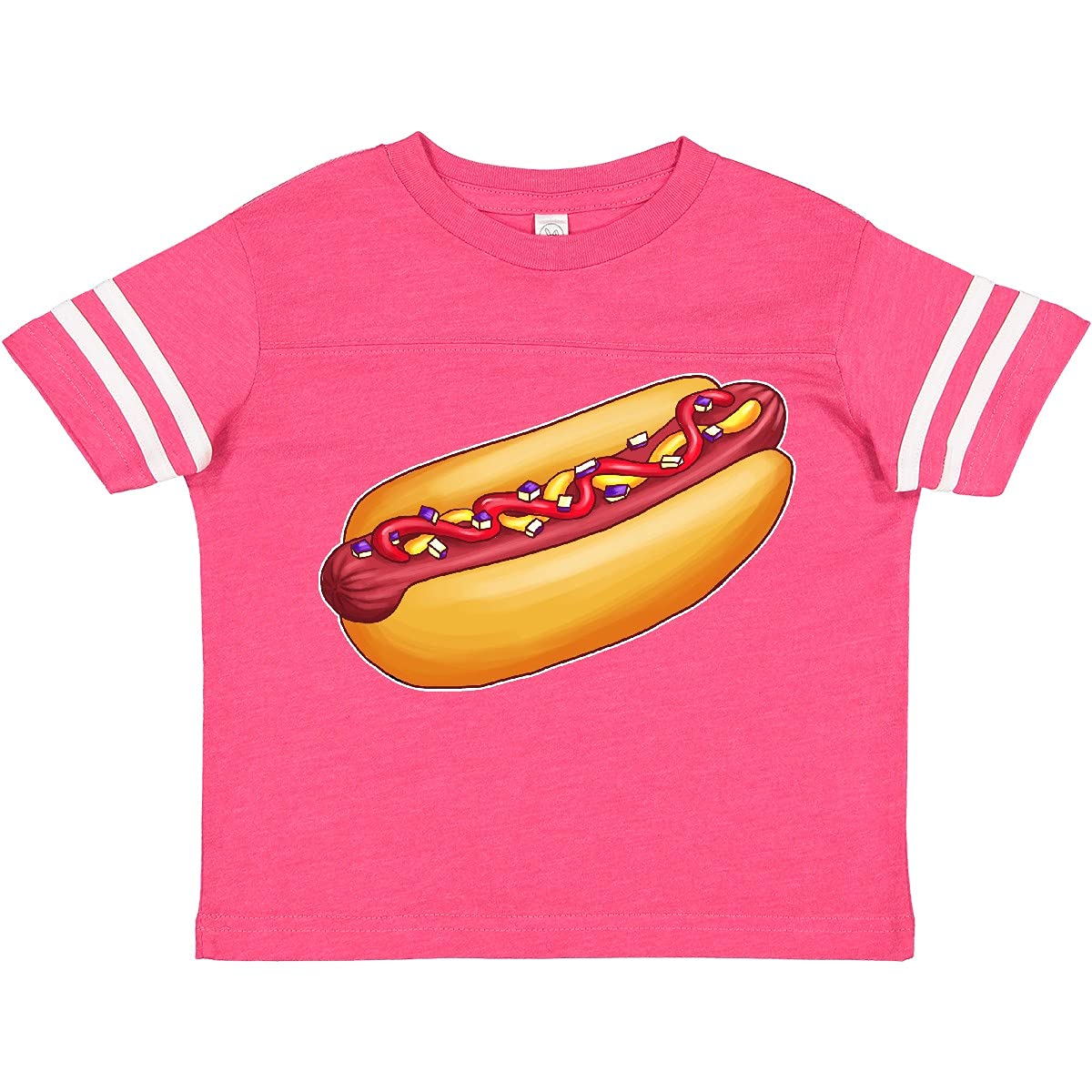Inktastic Hot Dog Illustration Toddler T-Shirt with Mustard Onions & Ketchup - Cute Graphic Tee for Boys & Girls - Perfect for Playdates, Birthday Parties & Casual Outfits