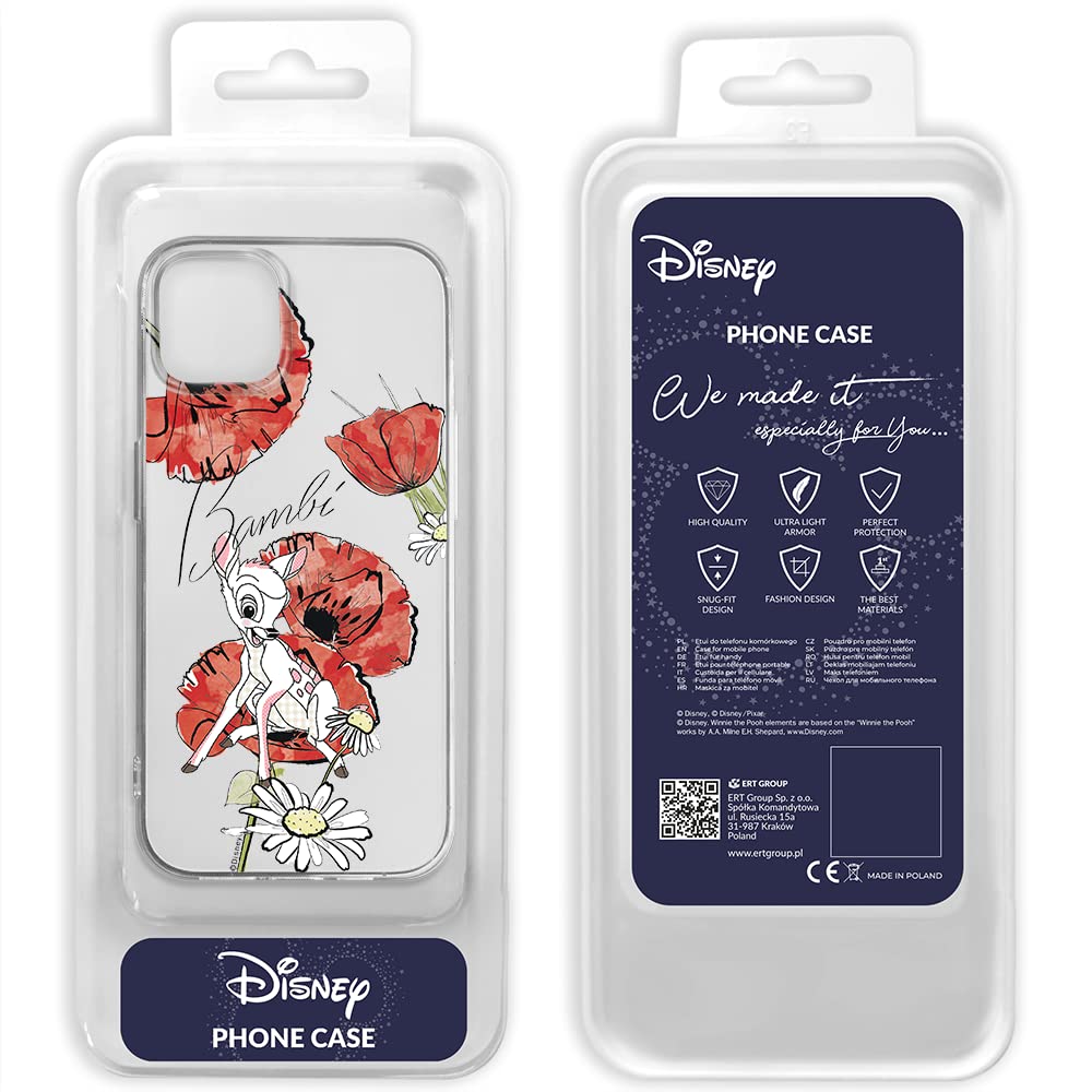 Official Disney Bambi Licensed iPhone 14 Case - ERT GROUP Premium Protective Cover with Partial Transparent Design | Perfect for Everyday Use, Travel & Gift Giving