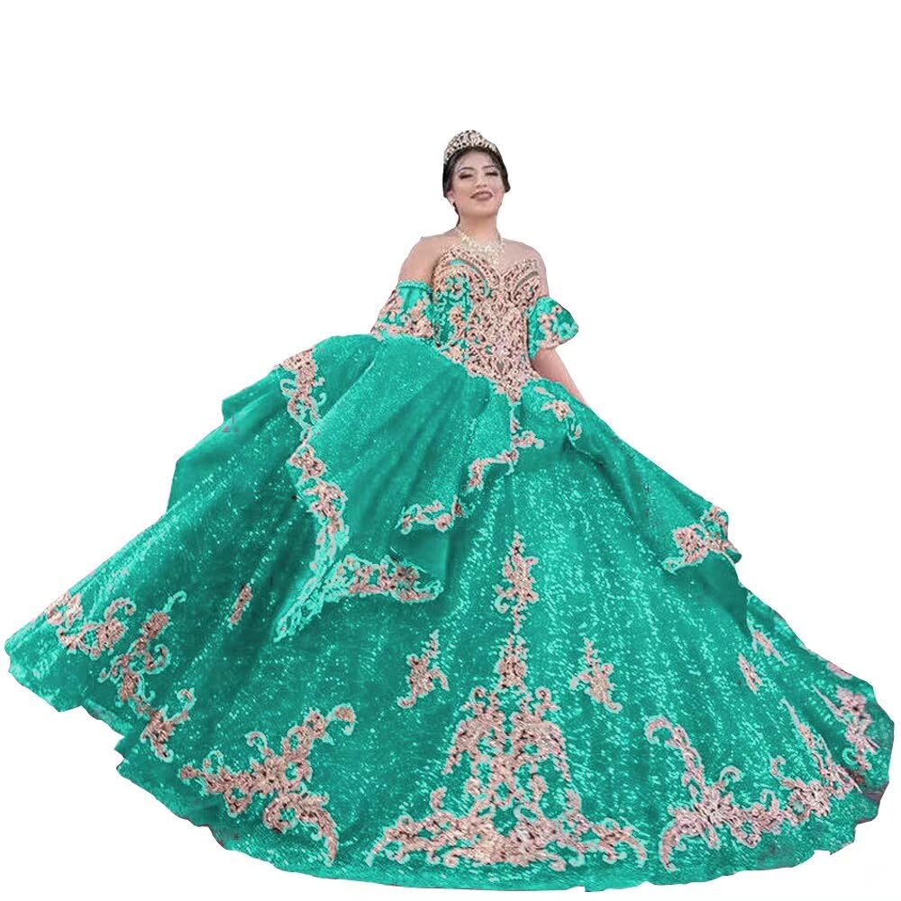 Juliet Short Sleeve Gold Floral Embroidered Quinceañera Dress | Princess Prom Sweet 16 Gown | 2025 Formal Party Dress for Quinceañeras, Proms & Special Occasions