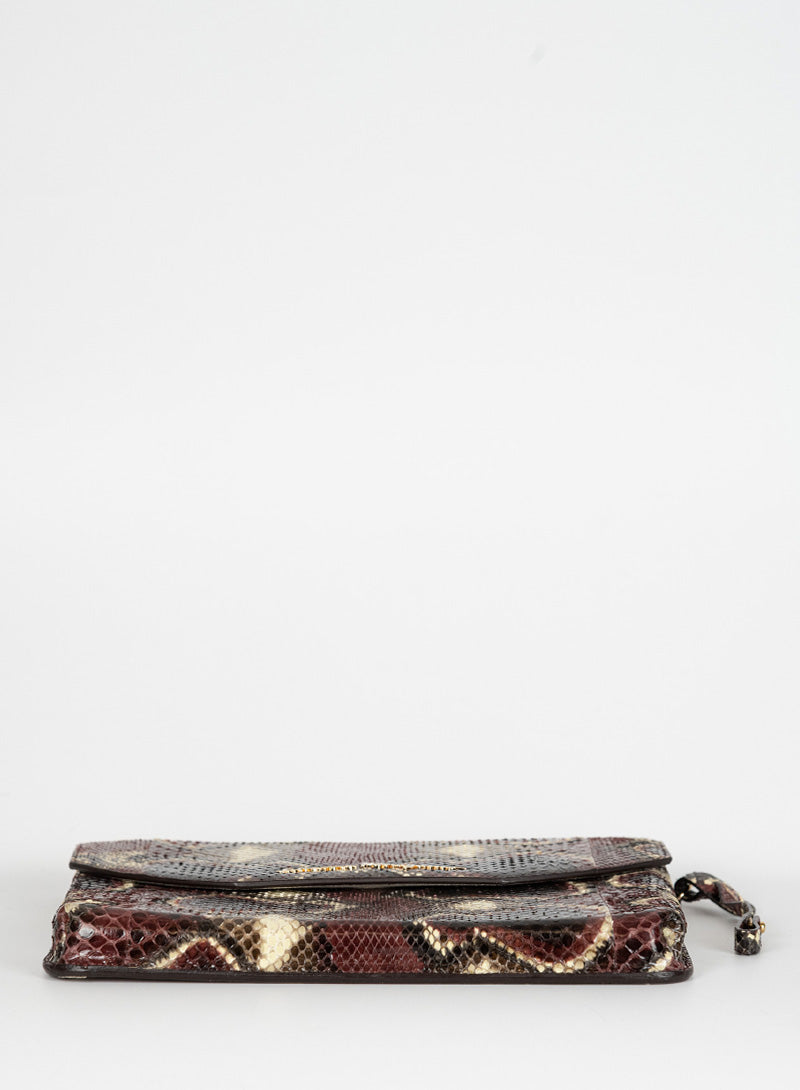 Salvatore Ferragamo Bordeaux Python Effect Clutch Purse - Elegant Evening Bag for Women, Perfect for Parties, Weddings & Special Occasions