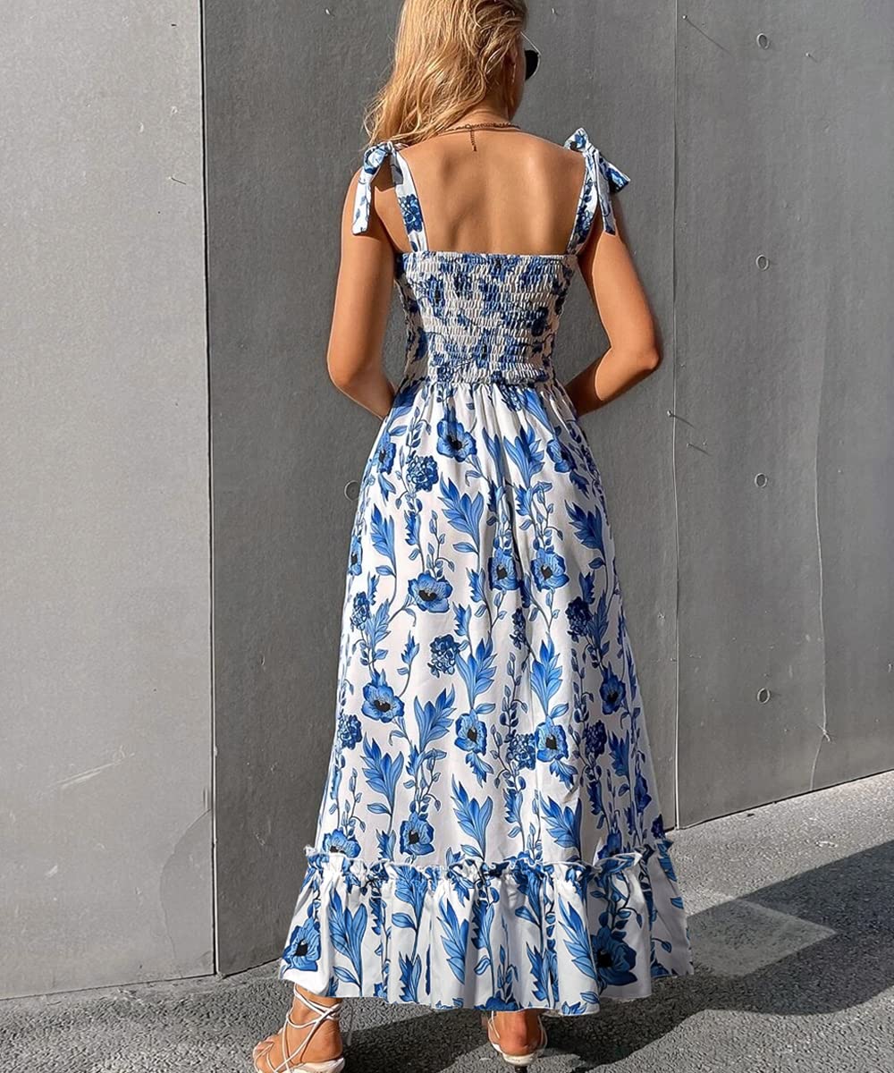 2023 Summer Boho Maxi Ruffle Smocked Dress for Women - Beach Vacation, Date Night & Casual Outfit