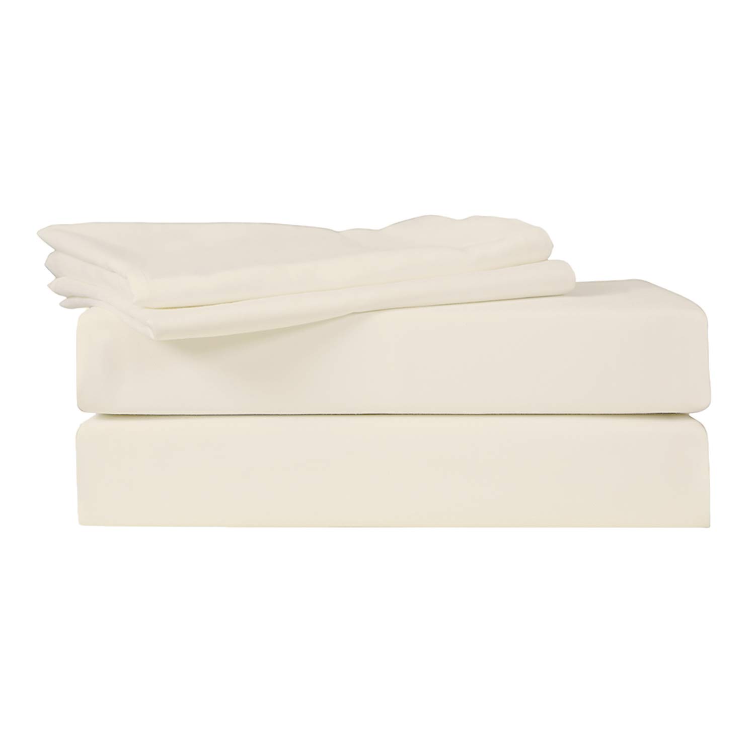 400 Thread Count Cotton Spandex Queen Sheet Set - 4 Piece Solid Color Bedding with Deep Pocket Fitted Sheet for Comfortable Sleep & Hotel-Like Luxury
