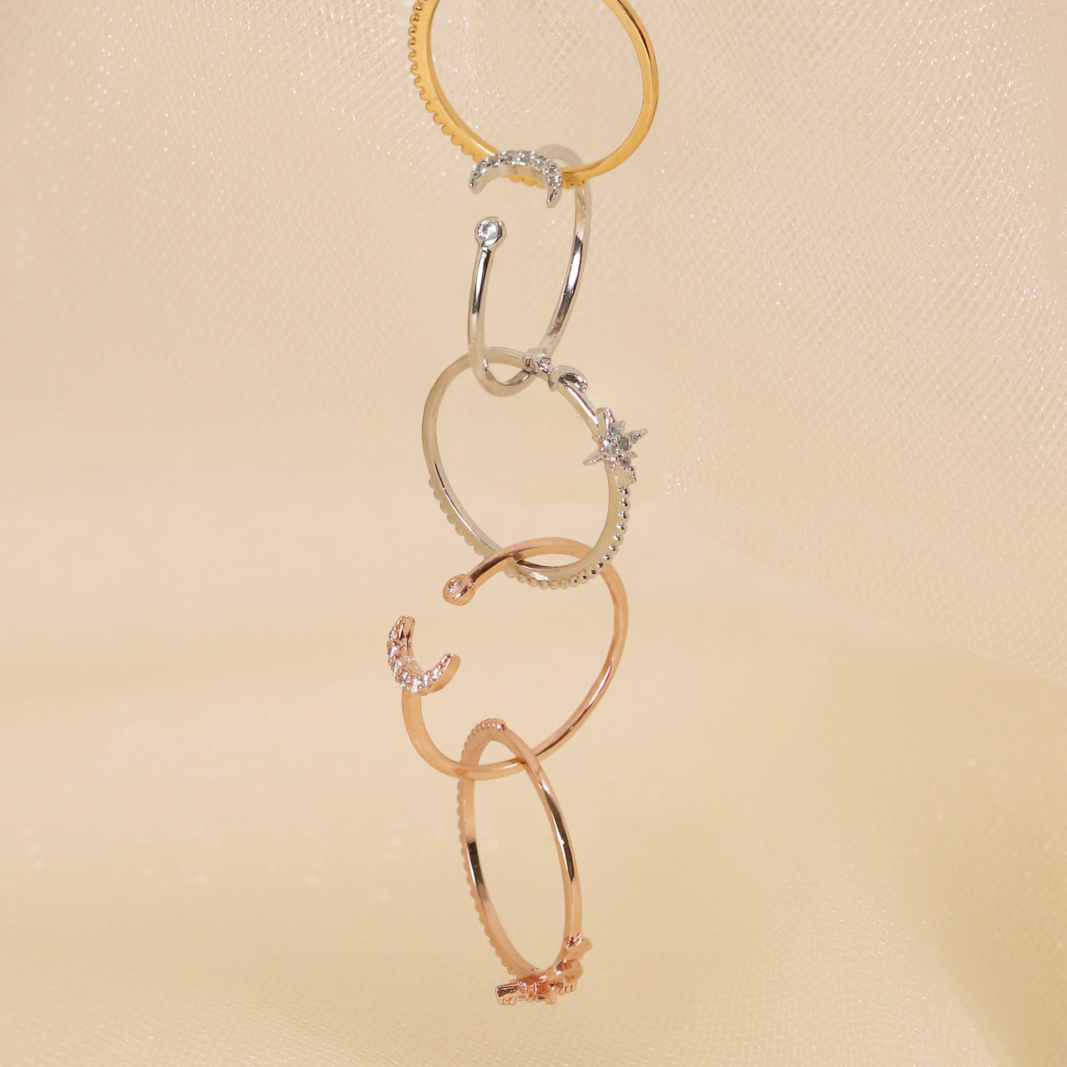 Moonlit Stacking Ring Set - Sterling Silver Stackable Rings for Women, Minimalist Dainty Rings for Layering, Perfect for Everyday Wear & Gift Giving