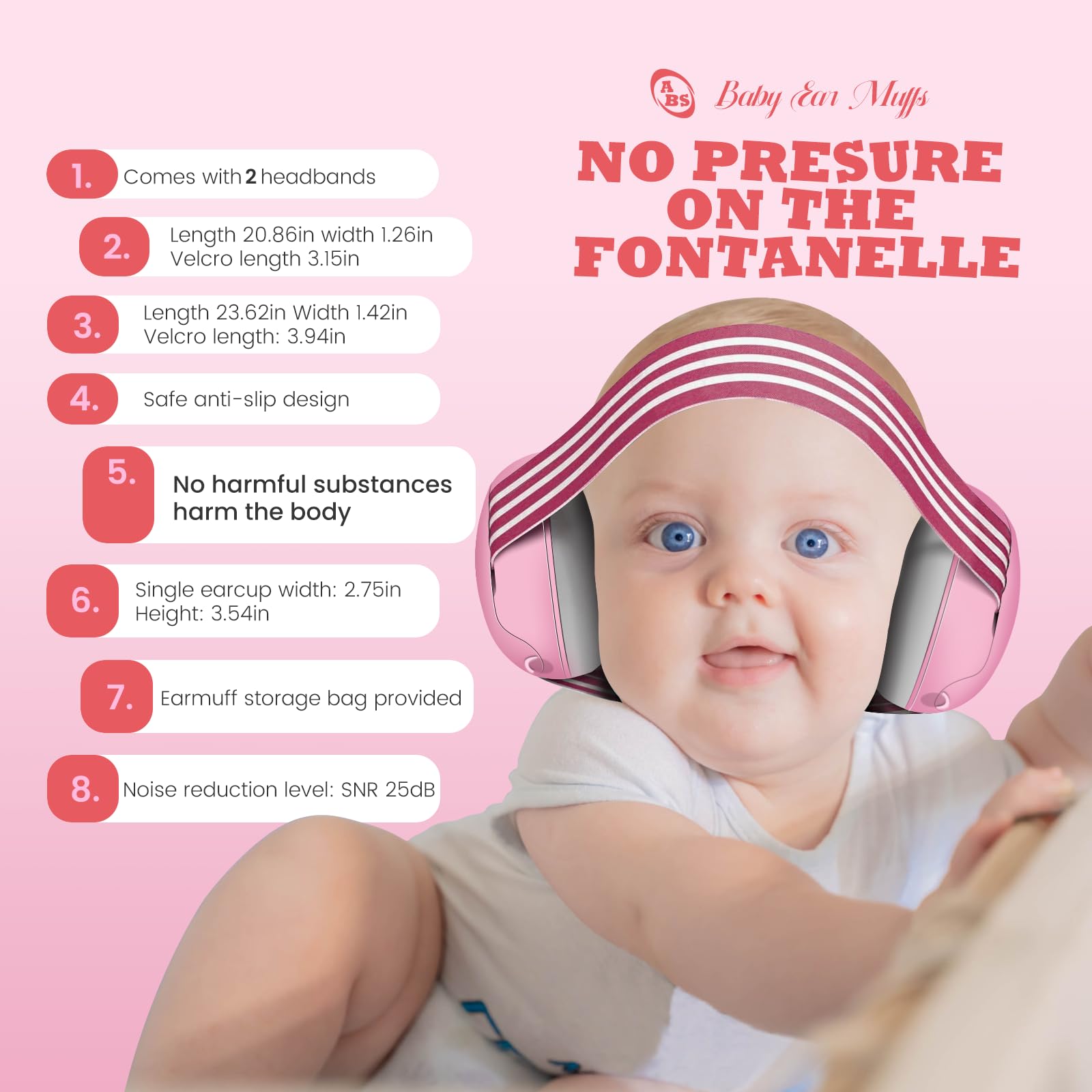 Gardtech Baby Headphones for Noise Protection - Adjustable Infant Ear Muffs for Newborns & Toddlers 0-36 Months, 25dB SNR Noise Canceling Headphones for Airplane Travel, Concerts & Outdoor Activities (Pink) - Perfect for Flying, Fireworks & Loud Events