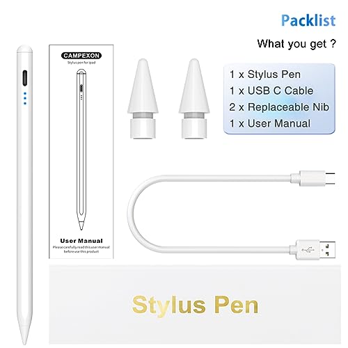 Premium Stylus Pen for iPad 2018-2024 - Fast Charging Digital Pencil Compatible with iPad Pro/Air/Mini - Tilt Sensitivity, Palm Rejection & Magnetic Attachment for Professional Drawing, Note Taking & Office Work - Perfect for Artists, Students & Business Professionals (White)