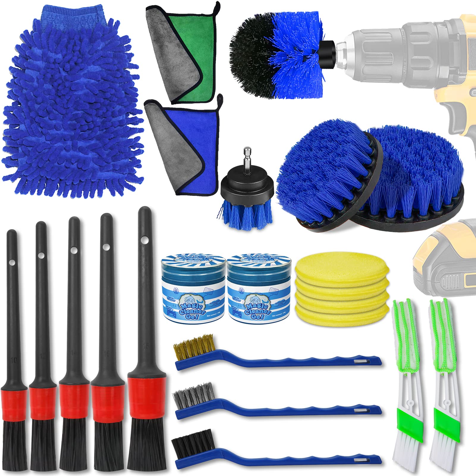 GOH DODD 23-Piece Car Detailing Kit - Premium Detailing Brush Set for Interior & Exterior Car Cleaning - Perfect for Wheels, Leather, Dashboard, Air Vents & Emblems - Ideal for Car Enthusiasts & Professional Detailing