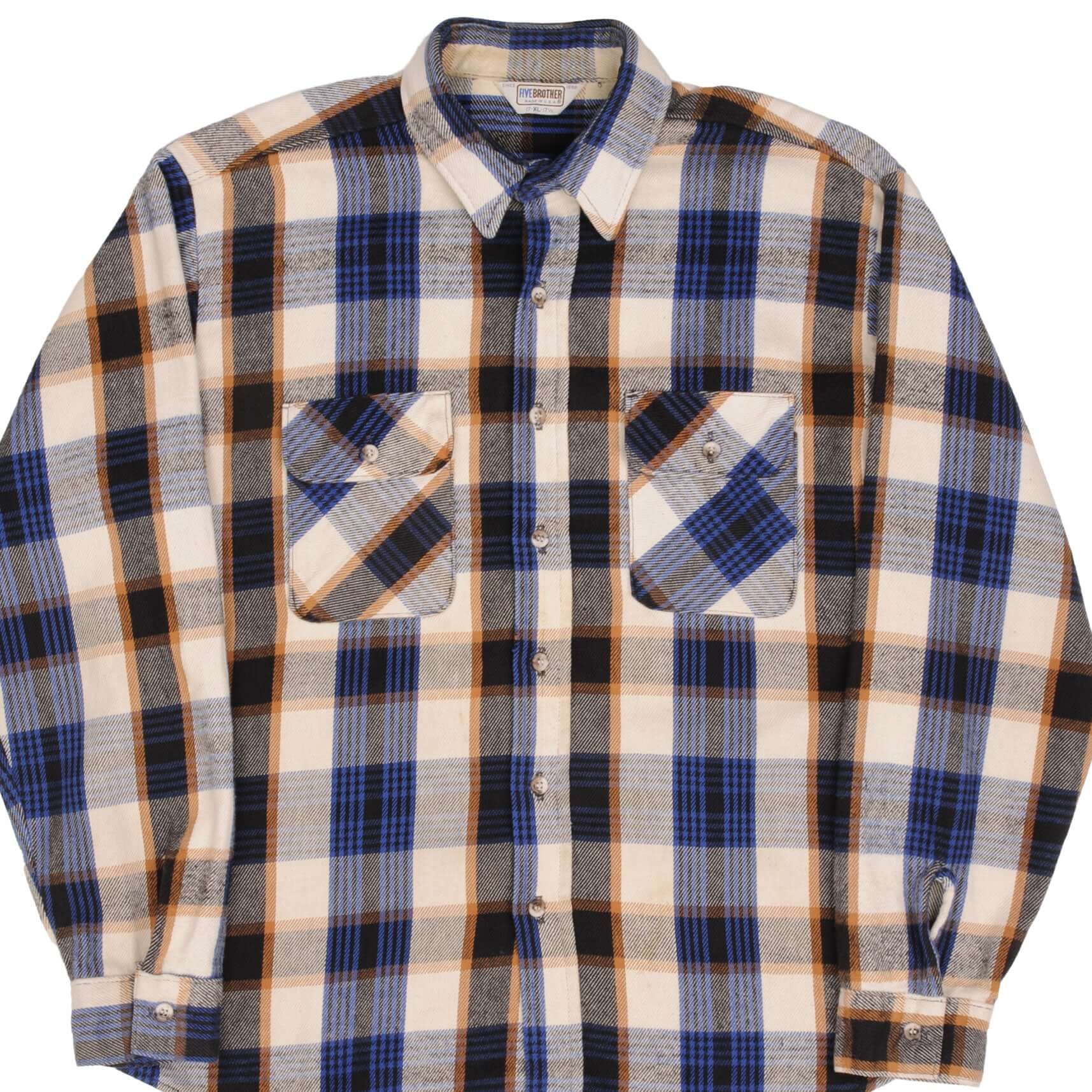Vintage Five Brother Check Plaid Flannel Shirt 1990s Size XL Made in USA - Classic 90s Style for Casual Wear, Outdoor Adventures & Retro Fashion