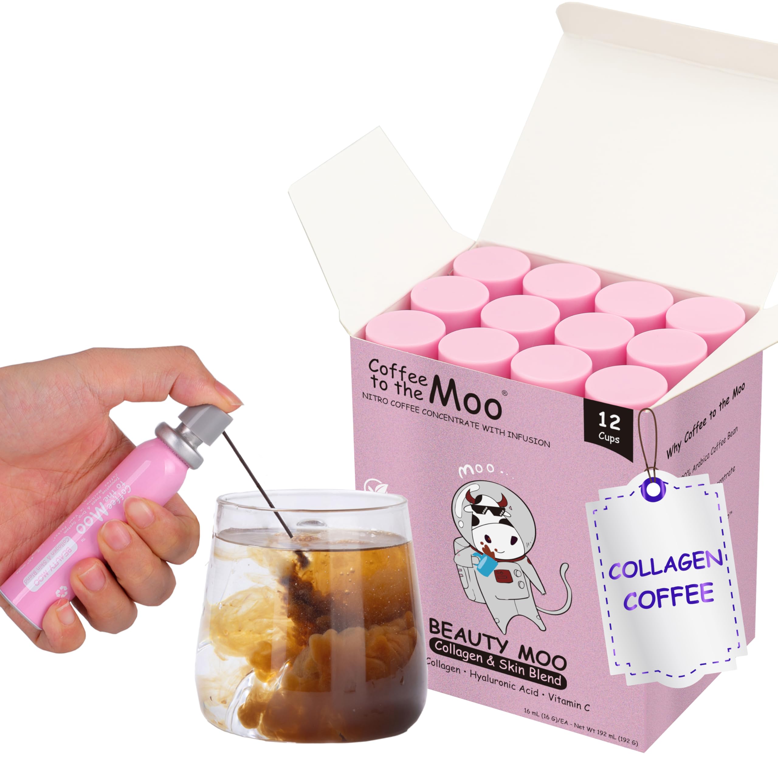 Nitro Cold Brew Coffee Concentrate with Rose Collagen & Vitamin C - Hair, Skin & Nails Support | Instant Hot or Iced Coffee | Travel-Friendly, No Refrigeration Needed (12 Servings) | Perfect for Office, Gym & Outdoor Adventures