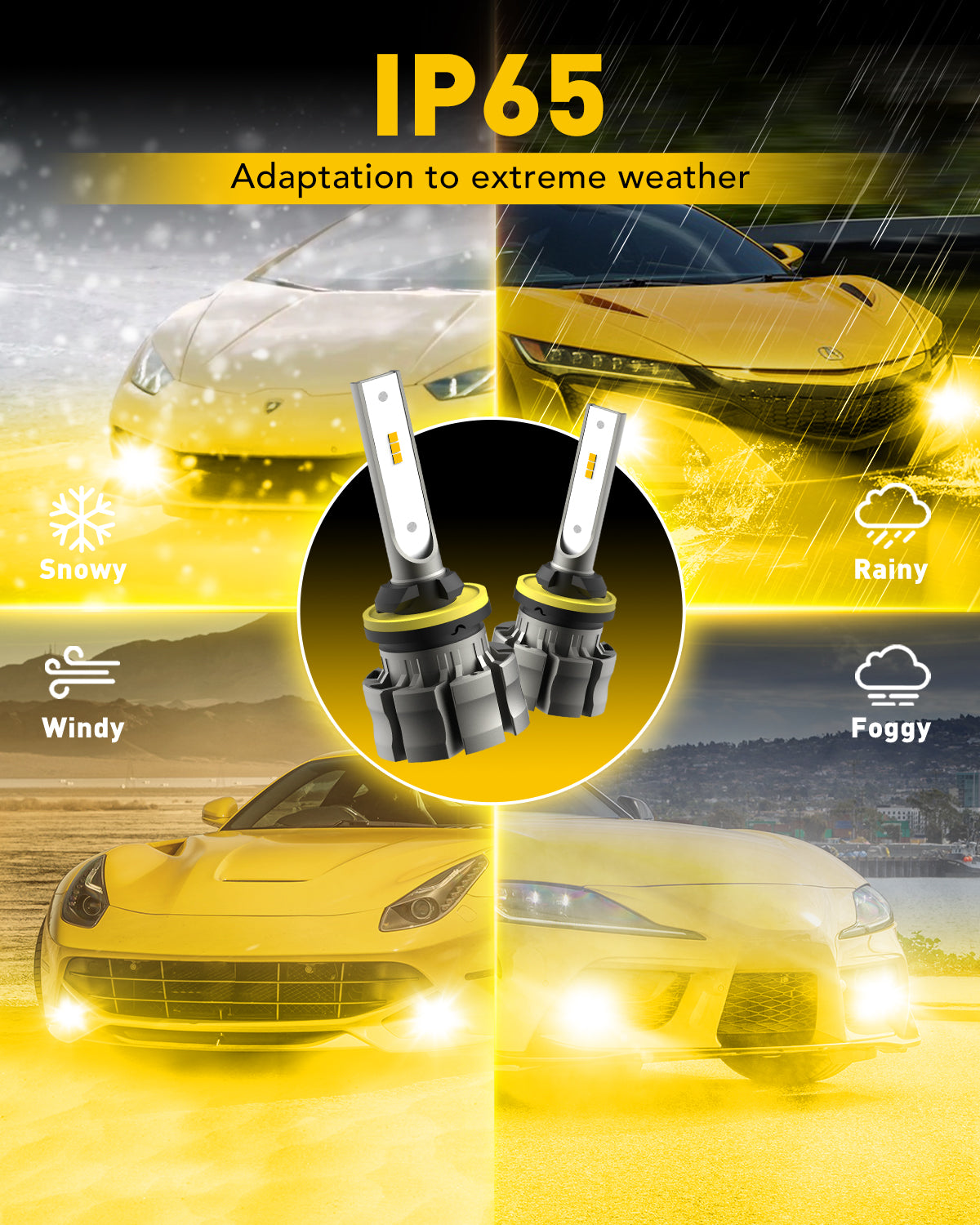 AUXITO 880 LED Fog Light Bulbs 6000LM 3000K Amber Yellow - 300% Brighter for Trucks, SUVs, Off-Road Vehicles - Perfect for Foggy, Rainy, and Low Visibility Conditions