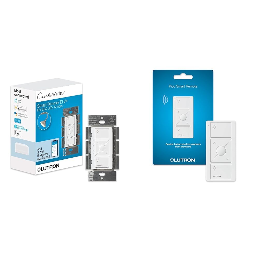 Lutron Caséta Wireless Smart Dimmer Switch for ELV+ Bulbs with Pico Remote - White | Smart Home Lighting Control for Dimmable LED Lights | Perfect for Bedrooms, Living Rooms & Home Automation