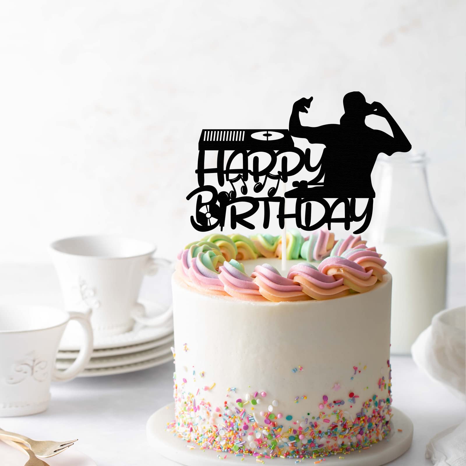 DJ Happy Birthday Cake Topper - Gold Disco Theme Party Decorations for Hip Hop Hooray Celebrations | Perfect for Birthday Parties, Anniversaries & Special Events
