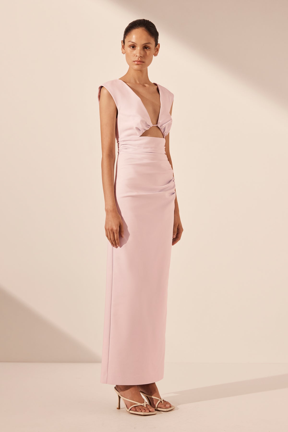 LANI Plunged Cut Out Maxi Dress - Fairyfloss | Elegant Long Evening Gown for Women, Perfect for Parties, Weddings & Date Nights