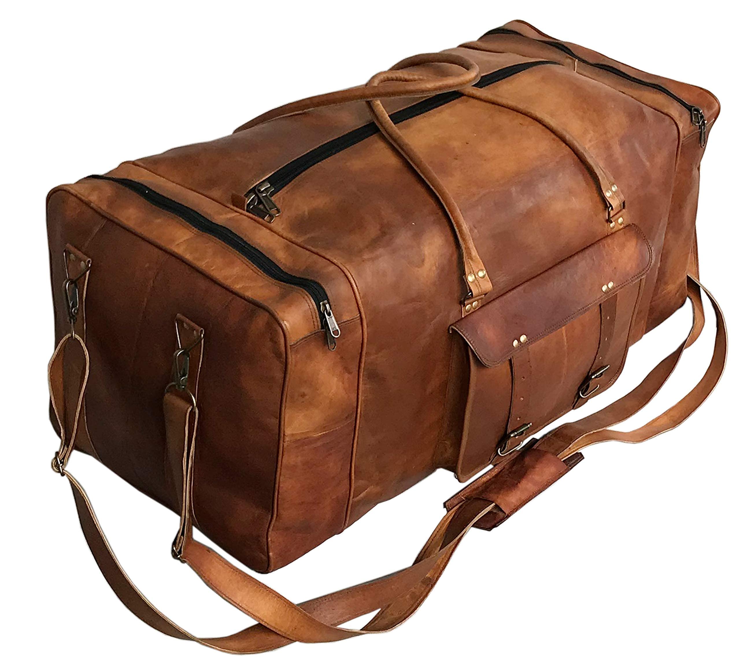 Premium 32 Inch Leather Luggage Duffle Bag for Travel - Weekender Carry-On with Free Toiletry Bag - Perfect for Business Trips, Gym, and Weekend Getaways