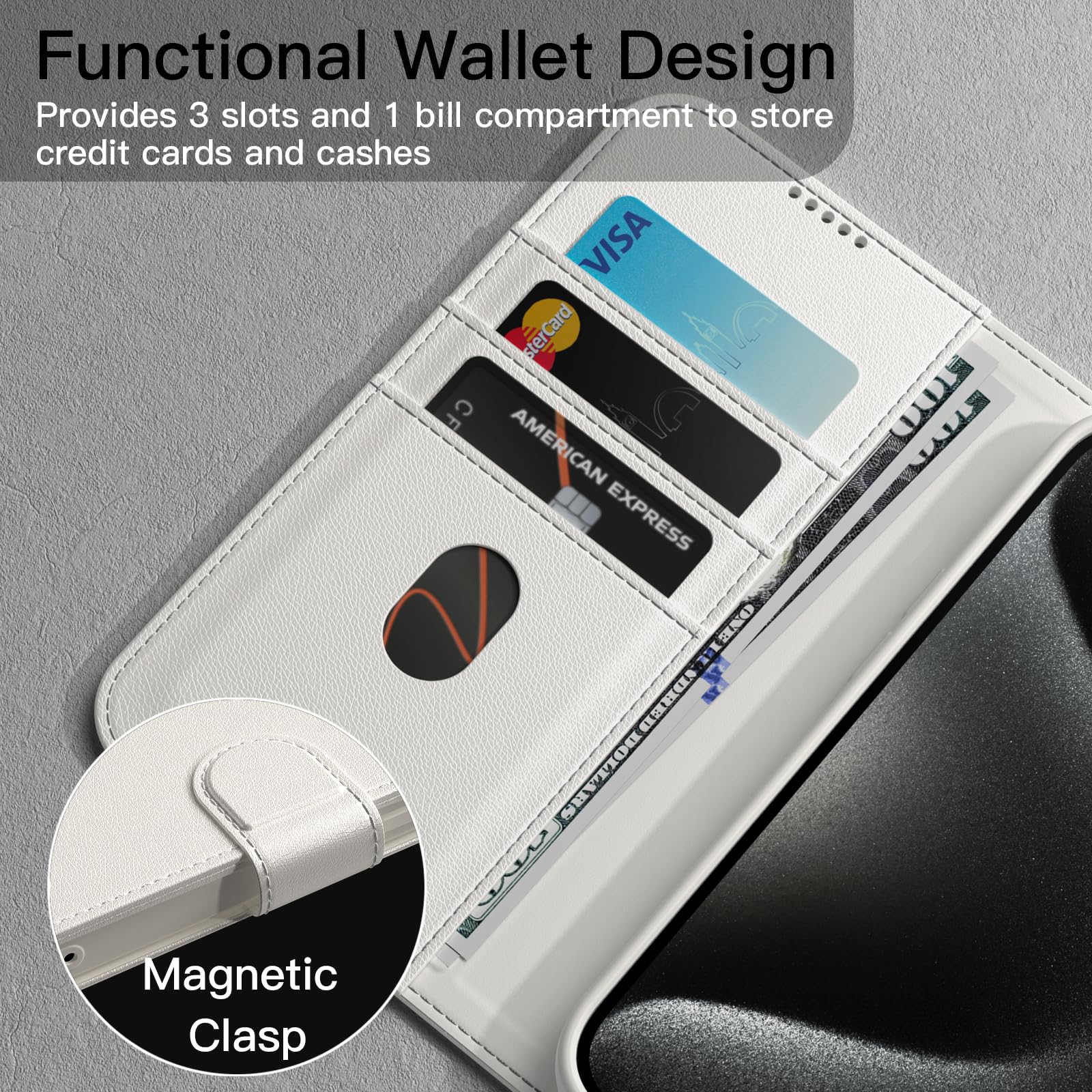 JETech Magnetic Wallet Case for iPhone 15 Pro Max 6.7-Inch - Shockproof PU Leather Flip Cover with Card Holder, Stand Feature & Full Camera Protection (White Titanium) | Perfect for Business, Travel & Everyday Use