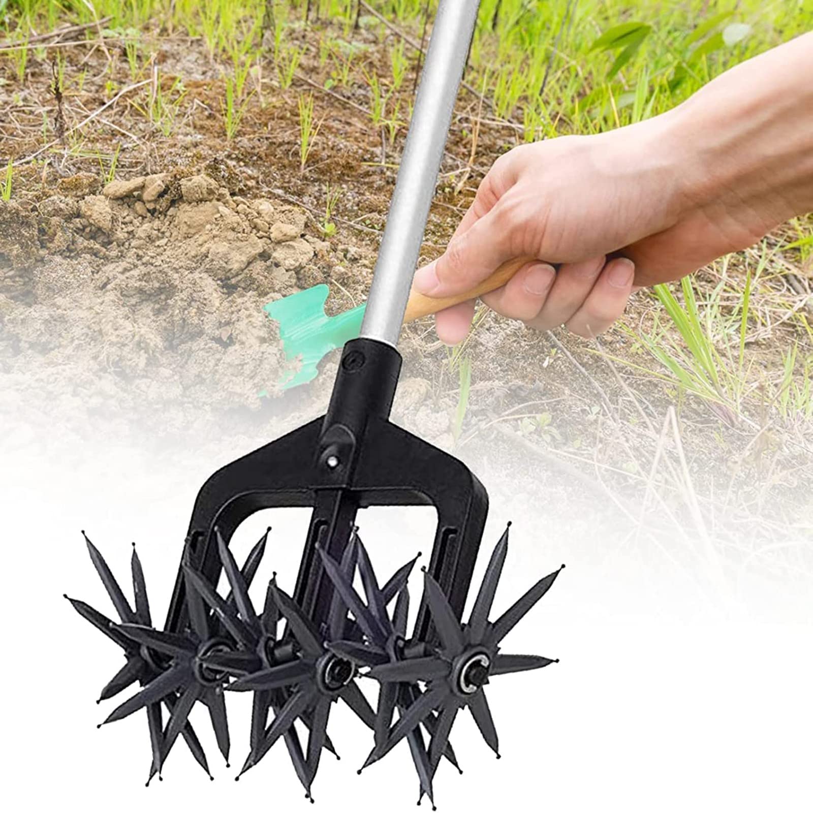 Heavy Duty 3-Tine Rotary Cultivator Tool - Detachable Handle Garden Soil Tiller for Weeding, Aeration & Soil Turning - Perfect for Garden, Balcony, Orchard, Patio & Lawn Care (Ideal for Vegetable Beds, Flower Gardens & Landscaping Projects)