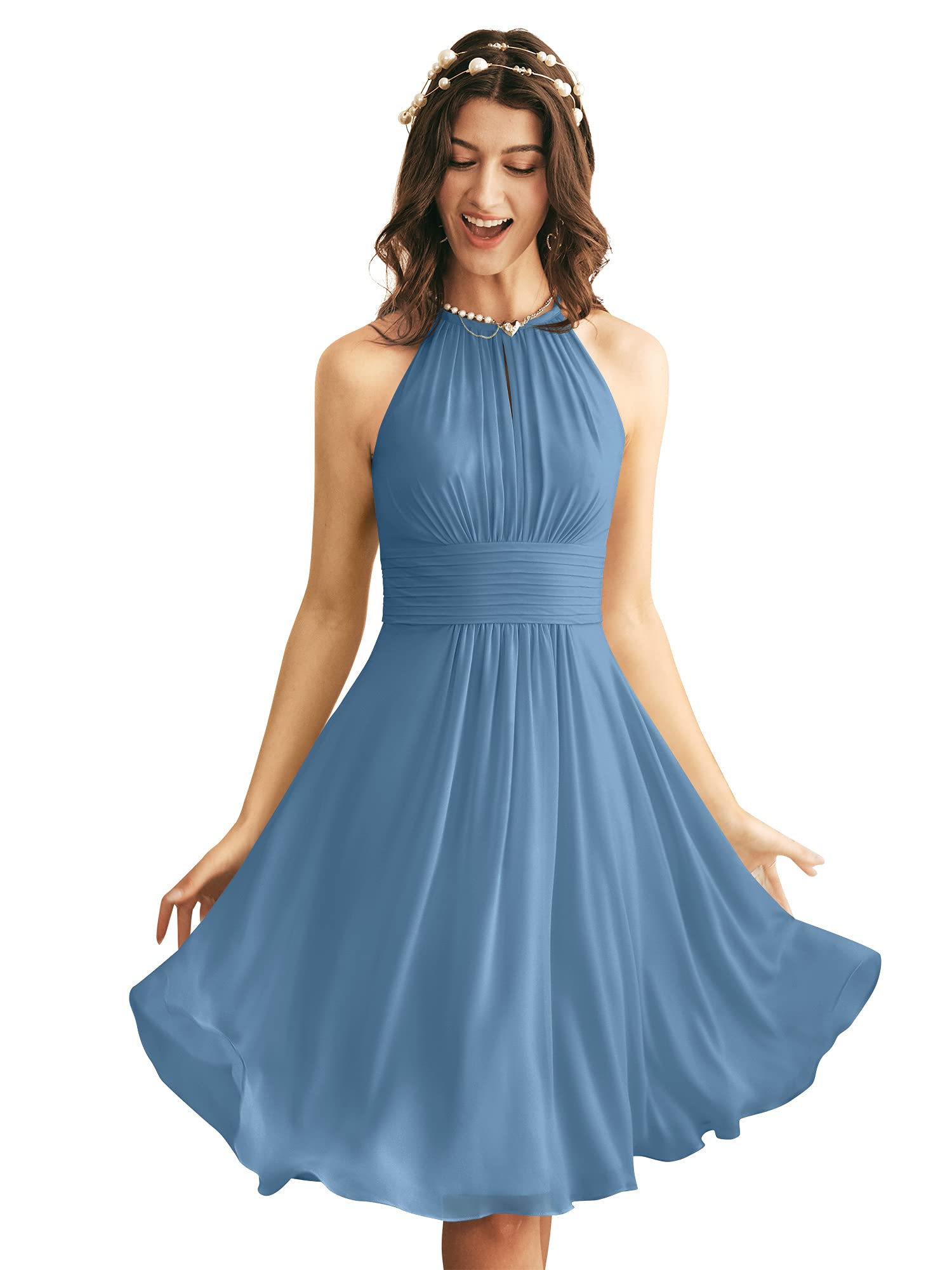 ALICEPUB Women's Short Chiffon Bridesmaid Dress with Keyhole Design - Elegant Formal Party Dress for Weddings, Prom & Special Occasions