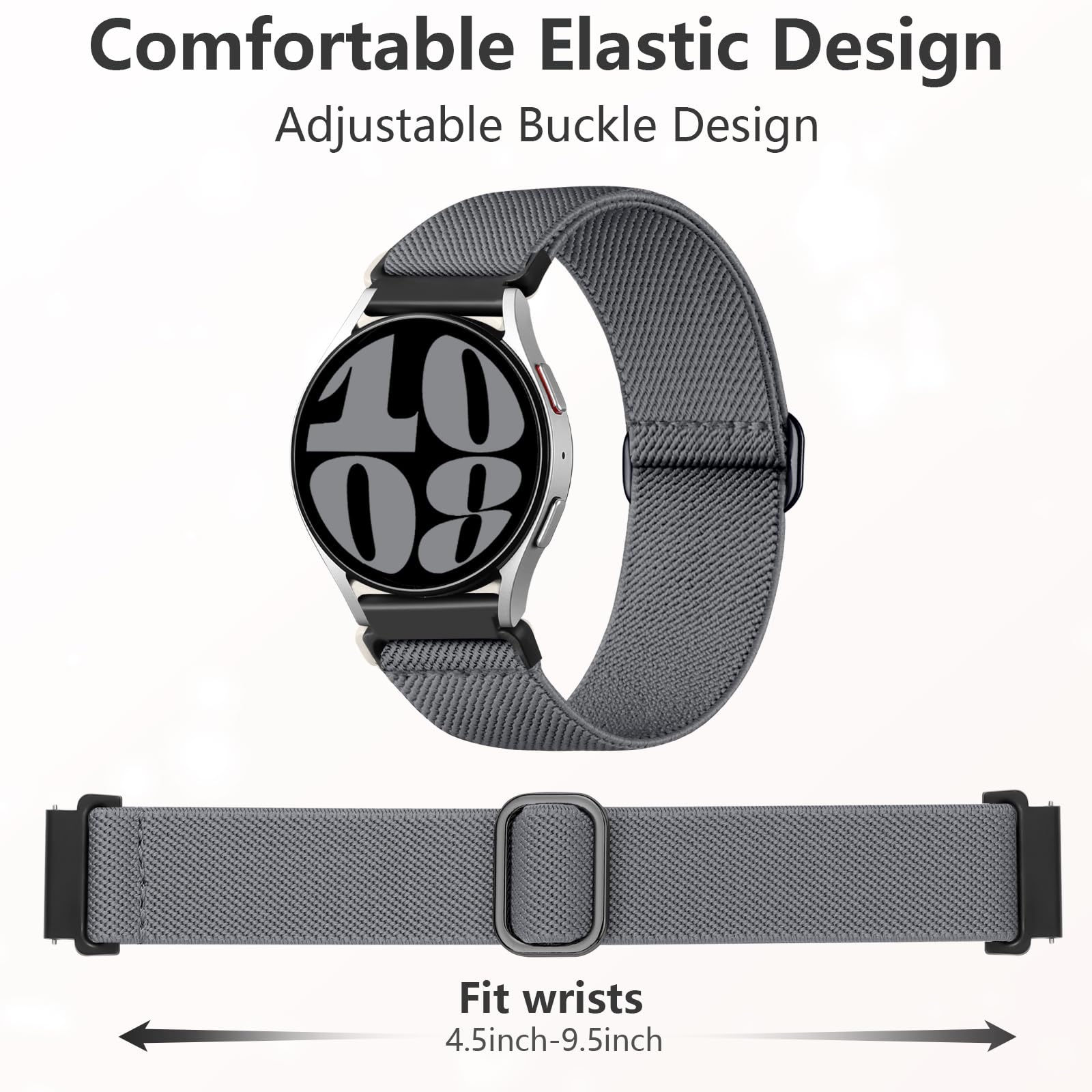 DaQin 4 Pack Stretchy Nylon Solo Loop Bands - Compatible with Samsung Galaxy Watch 7/6/5/4/Classic/Active 2/5 Pro - 20mm Soft Adjustable Sport Strap for Workout, Running & Daily Wear