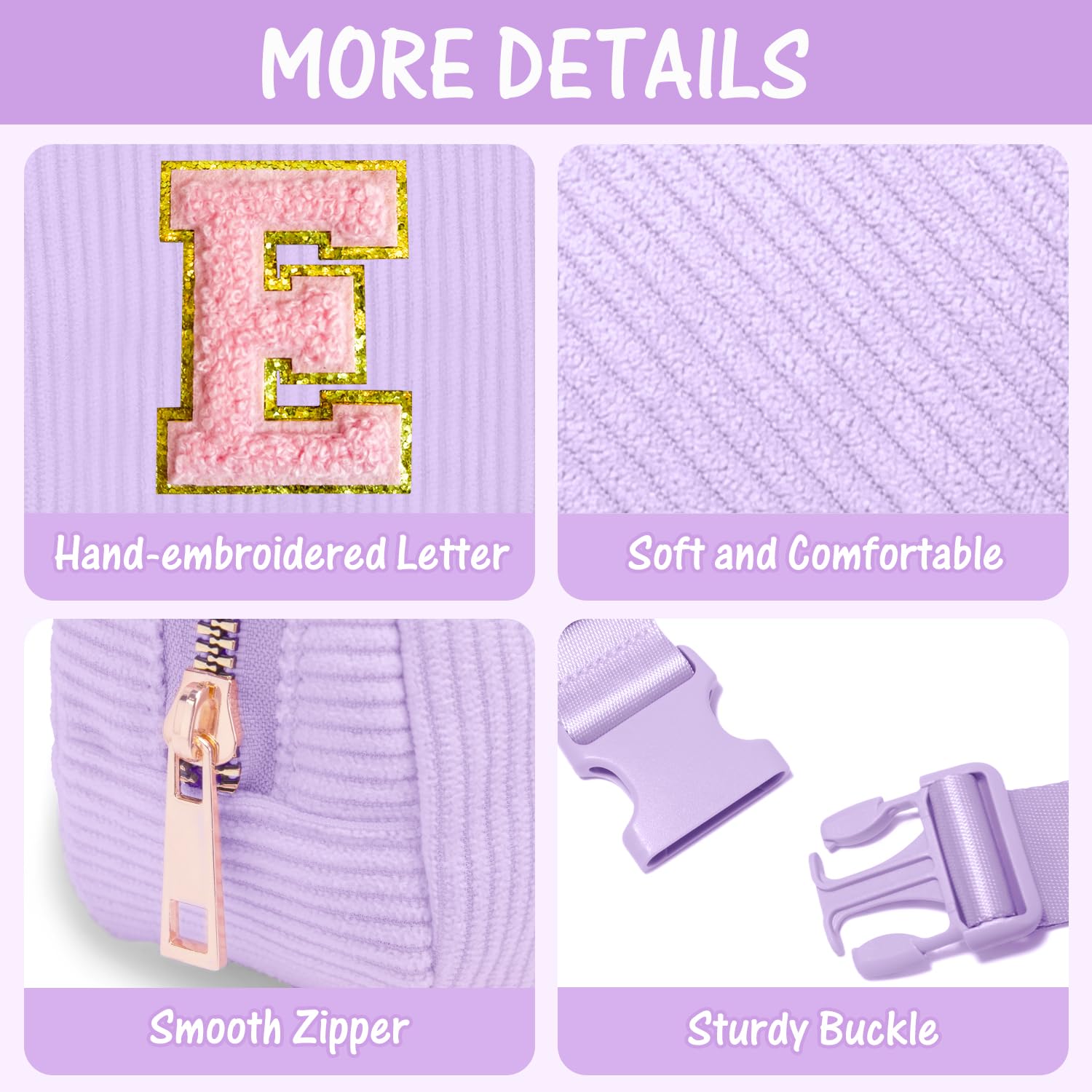 Gitus Girls Personalized Initial Fanny Pack Belt Bag - Trendy Crossbody Bag for Teens 10-16 Years Old | Birthday Gifts for Girls | Preppy Fashion Accessories in Lavender | Perfect for School, Travel & Everyday Use