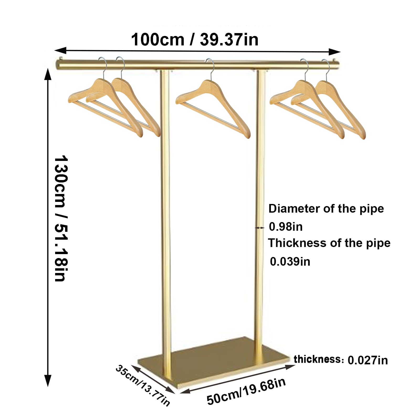 Premium Gold Clothing Rack for Boutique - Double Pole Supported Stable Metal Garment Display Stand - Freestanding Retail Clothes Rack for Bedroom, Laundry Room & Store (39.37
