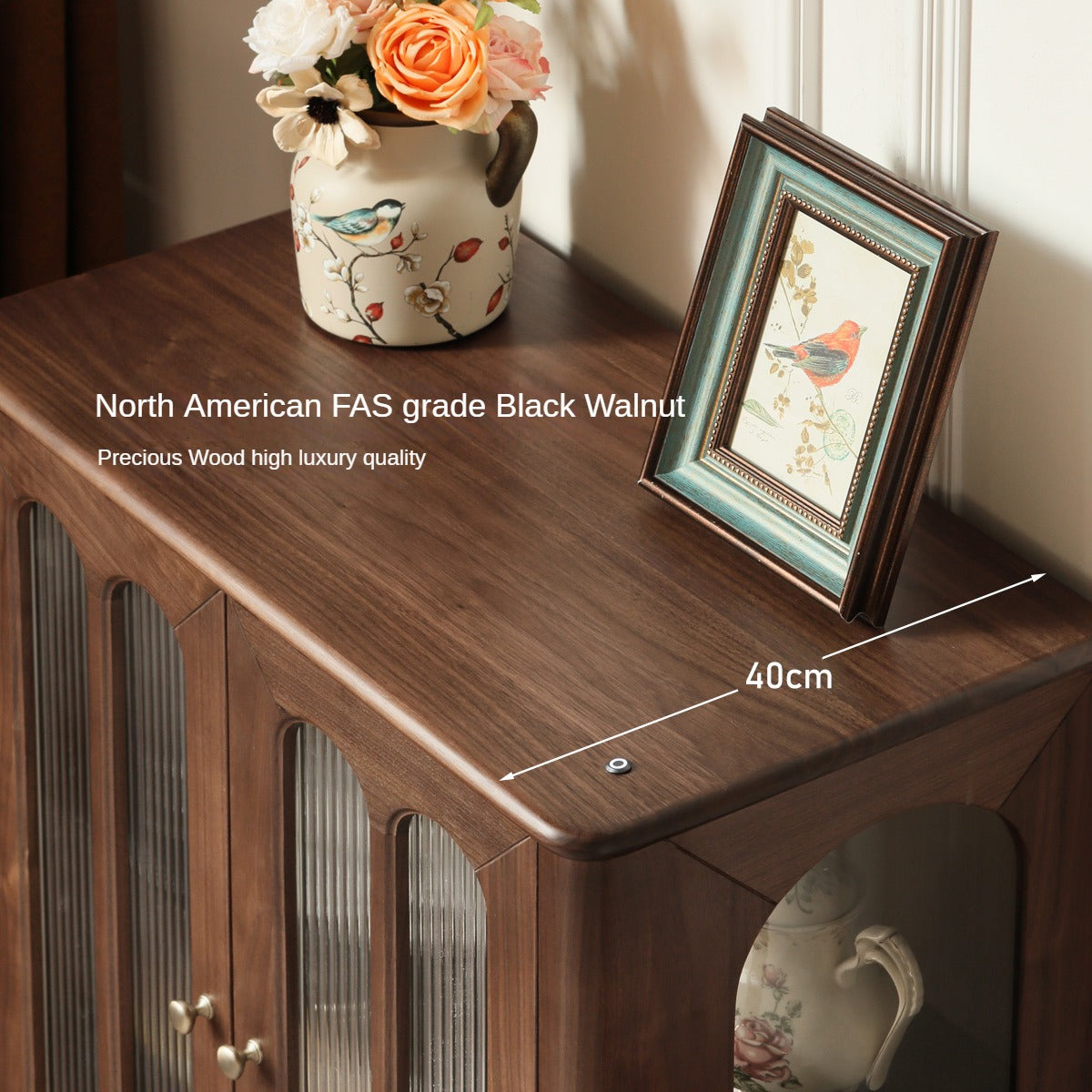 Vintage Black Walnut Solid Wood Side Cabinet - Handcrafted Retro Nightstand for Bedroom, Living Room & Office Storage