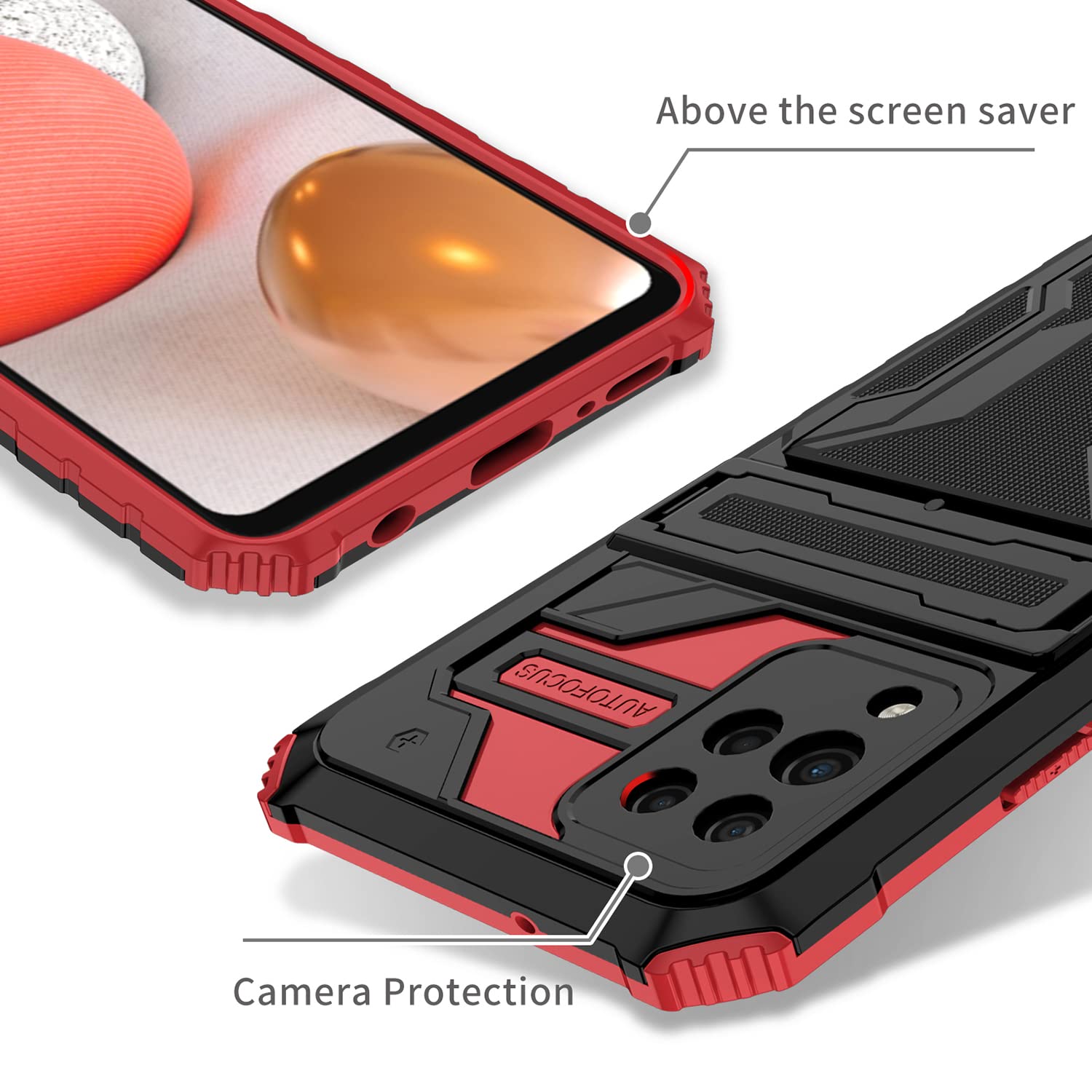 Samsung Galaxy A42 5G Wallet Case with Card Holder & Kickstand - Slim Rugged Shockproof Protective Phone Cover (Military Grade) - Red | Perfect for Work, Travel & Everyday Use