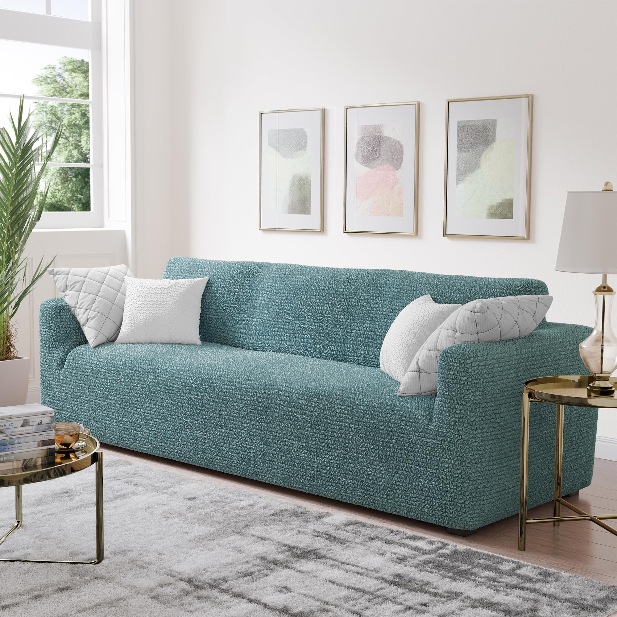 PAULATO BY GA.I.CO. Sofa Slipcover - Stretch Couch Cover for 3-Seater Couches - Soft Polyester Fabric Washable Sofa Protector - Pet-Friendly Microfiber Collection in Teal - Perfect for Living Rooms, Family Rooms & Pet Owners