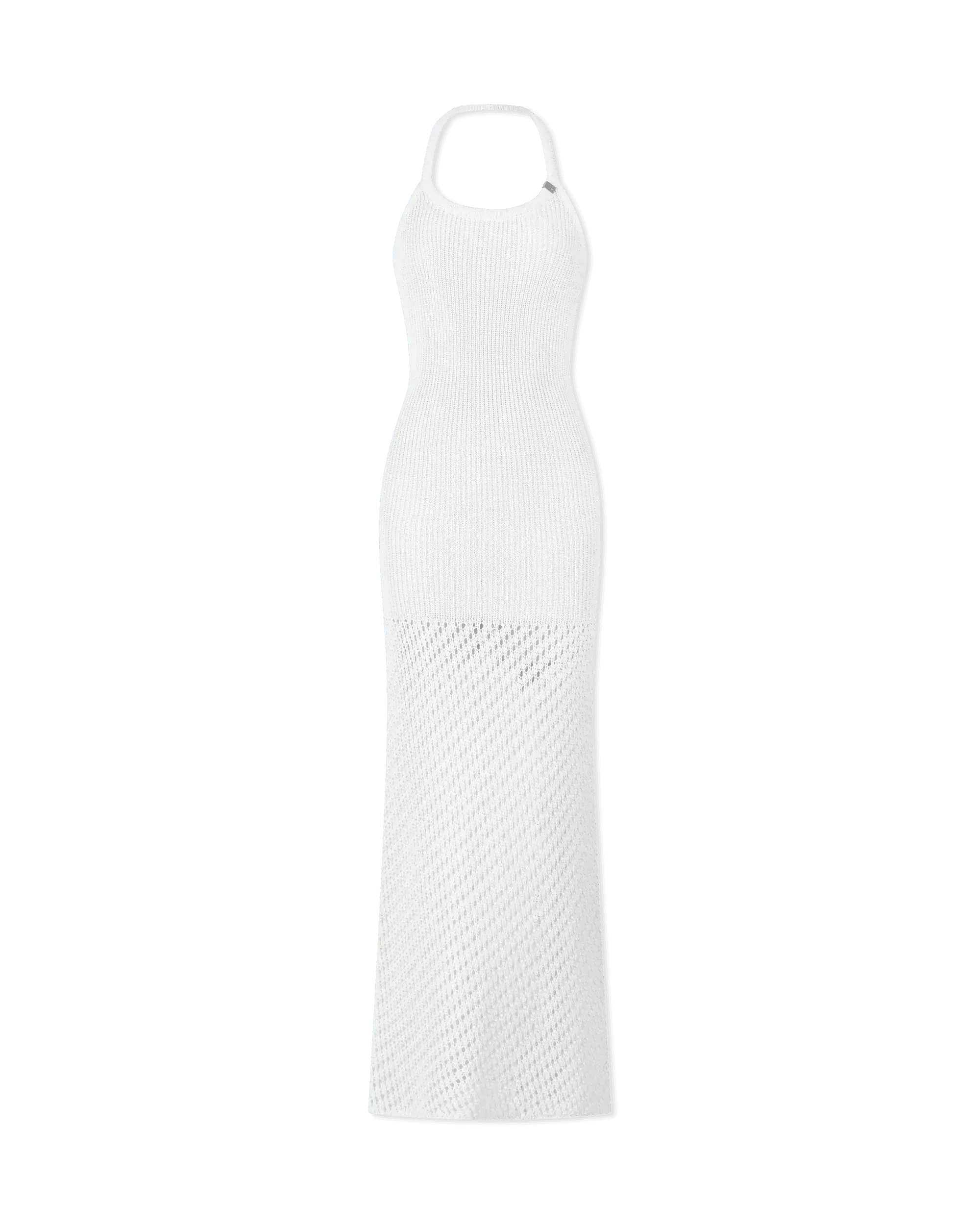 Crochet Halterneck Maxi Dress for Women - Boho Chic Summer Beach Dress with Floral Lace Trim - Perfect for Vacations, Weddings & Outdoor Parties