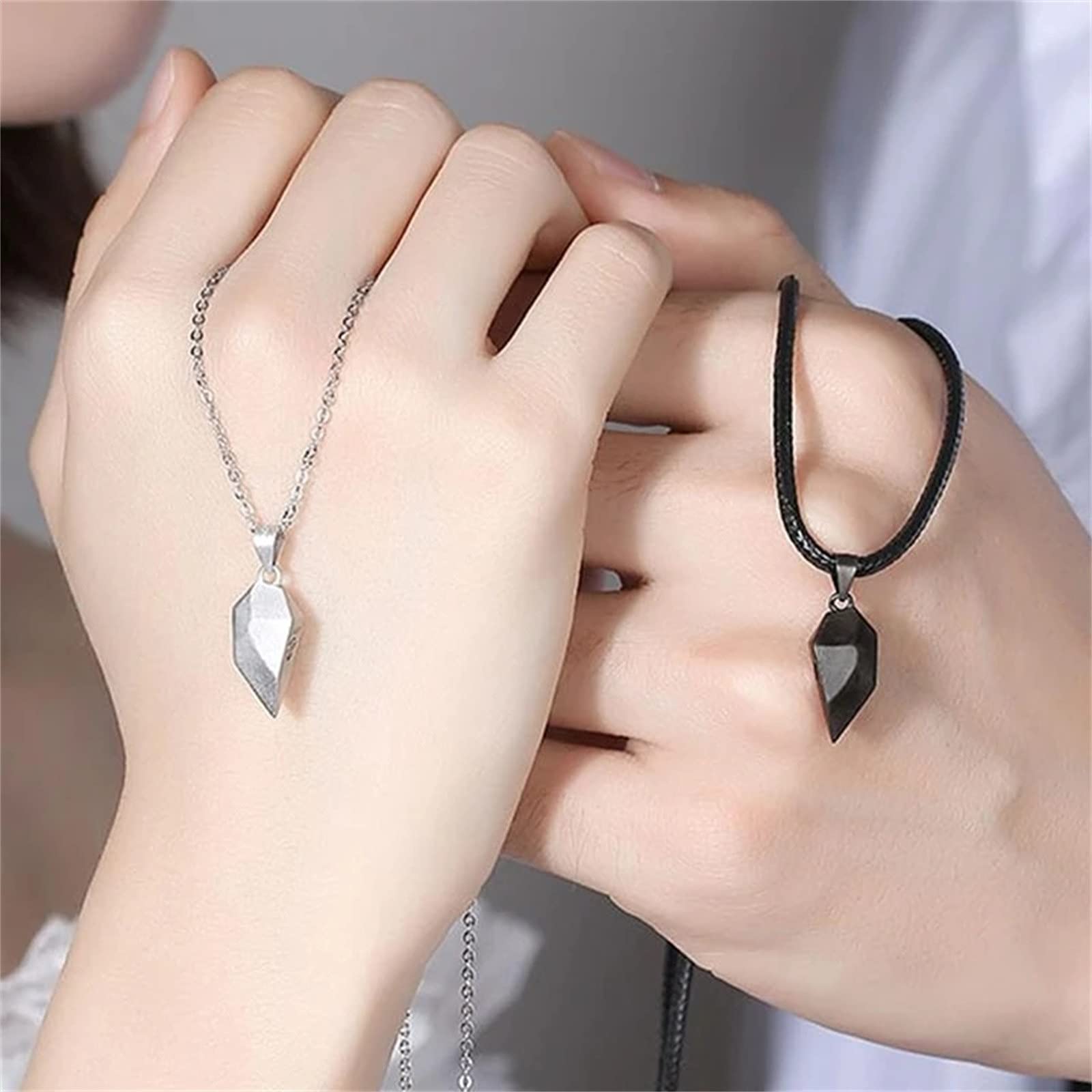 Stainless Steel Silver Chain Necklace for Men & Women - Couple Love Stitching Design Fashion Jewelry | Perfect Gift for Anniversary, Valentine's Day & Romantic Occasions (One Size, Black/Silver)