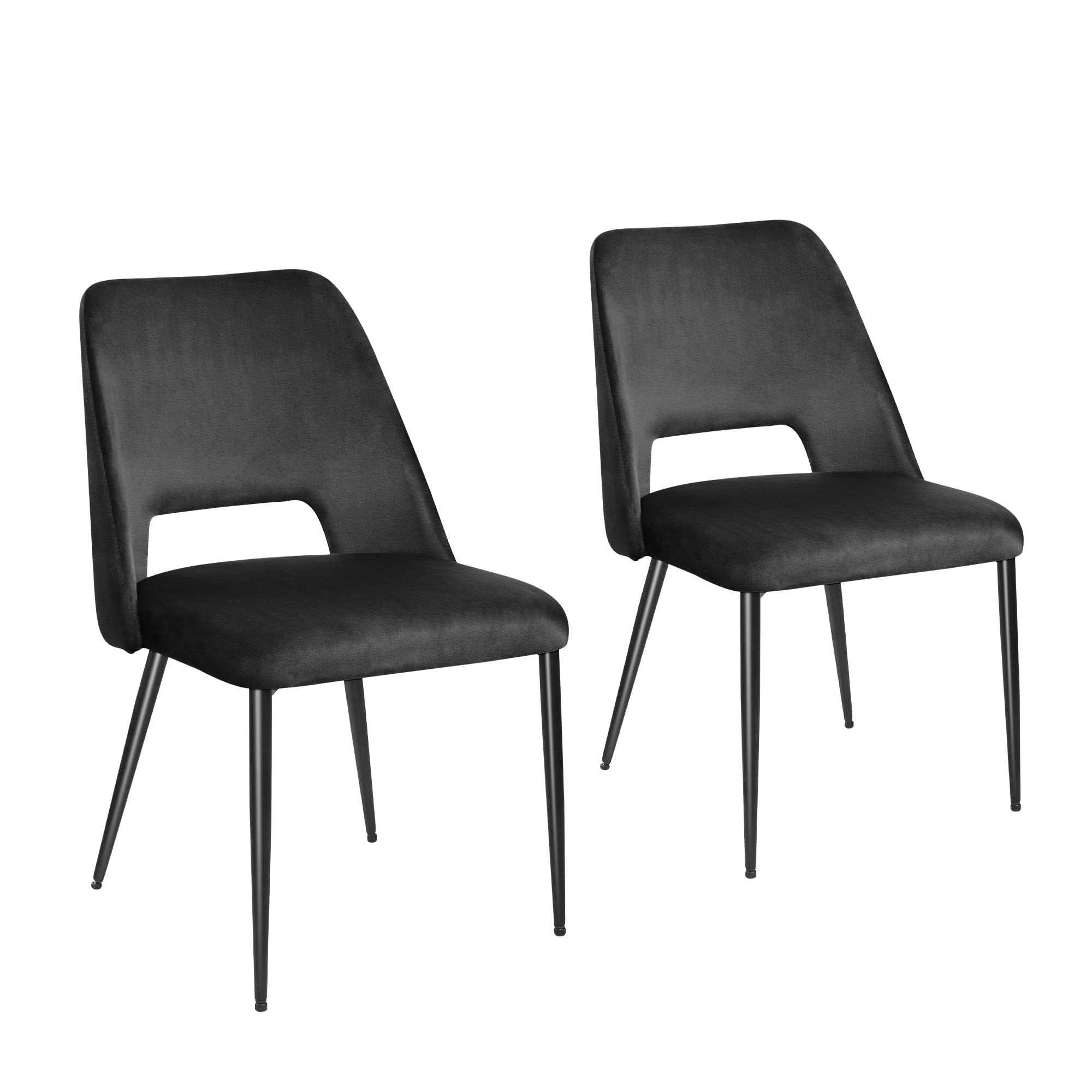 Modern Velvet Dining Chairs Set of 2 - Thick Cushioned Kitchen & Dining Room Chairs with Sturdy Metal Legs - Elegant Black Upholstered Seating for Home, Restaurant or Office Use