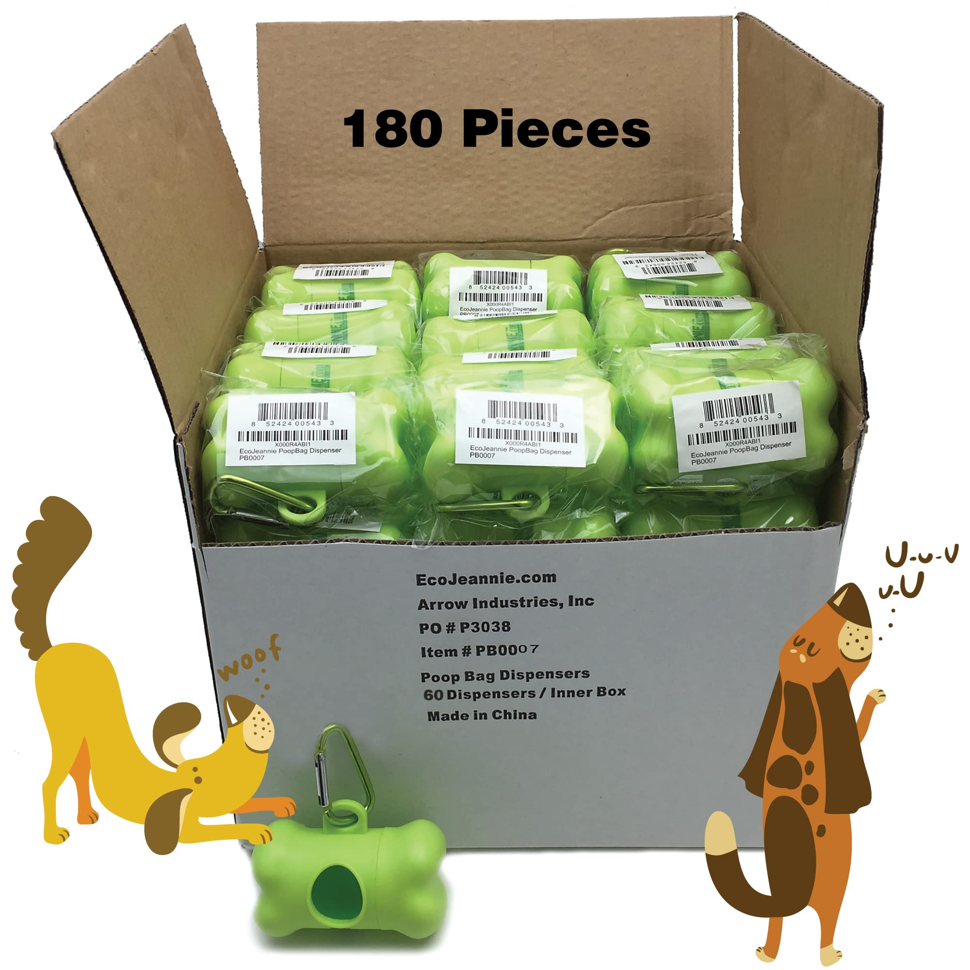 EcoJeannie 180 Pack Dog Poop Bags with Dispenser & Stainless Steel Carabiner Clip | Biodegradable Waste Bags for Dogs | Perfect for Walking, Hiking, Travel & Outdoor Activities