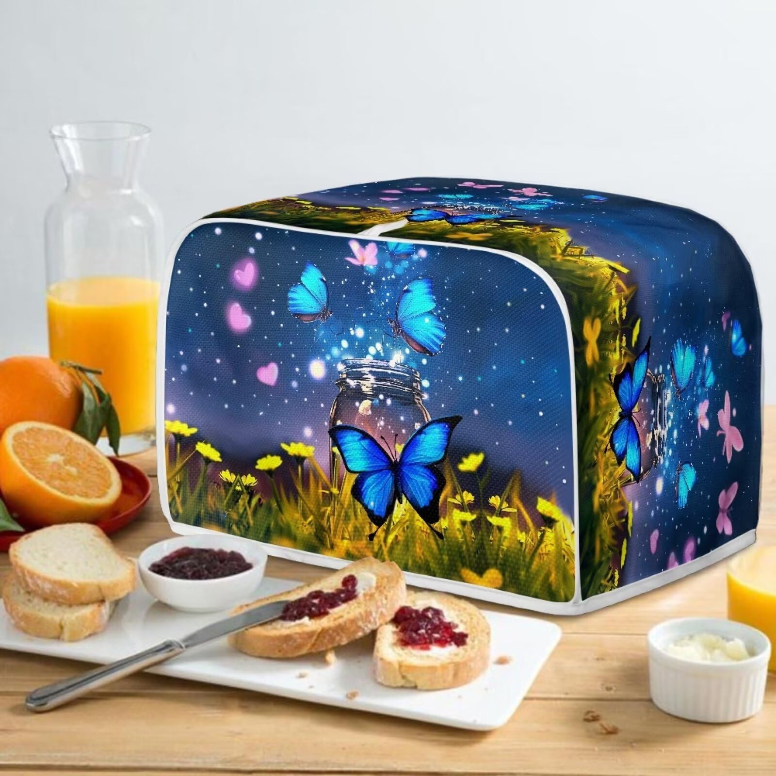 Butterfly Heart Flower Print Toaster Cover - 4 Slice Dust Protection Washable Kitchen Appliance Cover with Handle for Toaster Oven & Bread Maker | Perfect for Home, Kitchen, Breakfast & Dining Room Decor