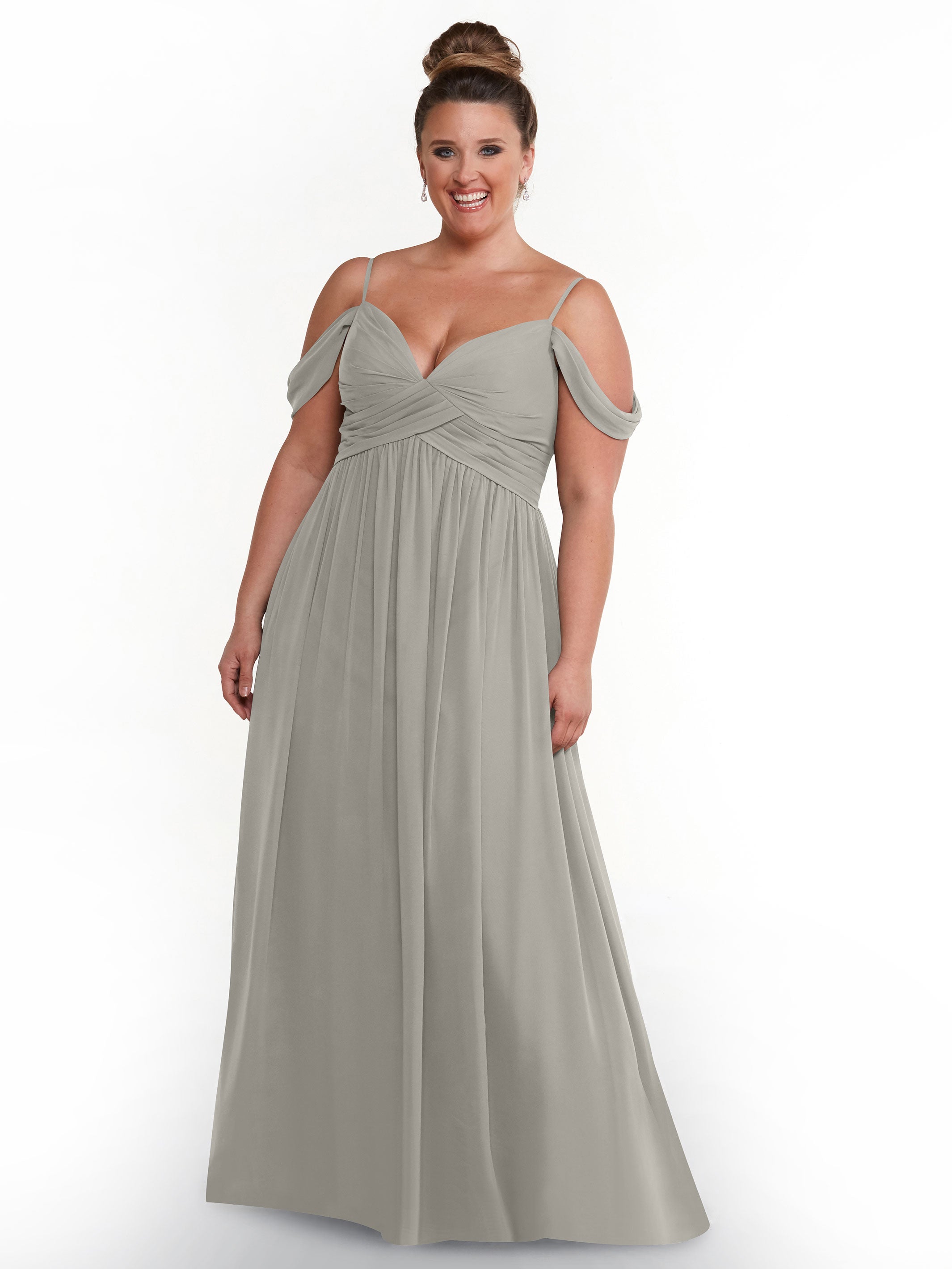 Elegant 80142 Off-The-Shoulder Chiffon Bridesmaid Dress with Spaghetti Straps - Perfect for Weddings, Formal Events & Evening Parties