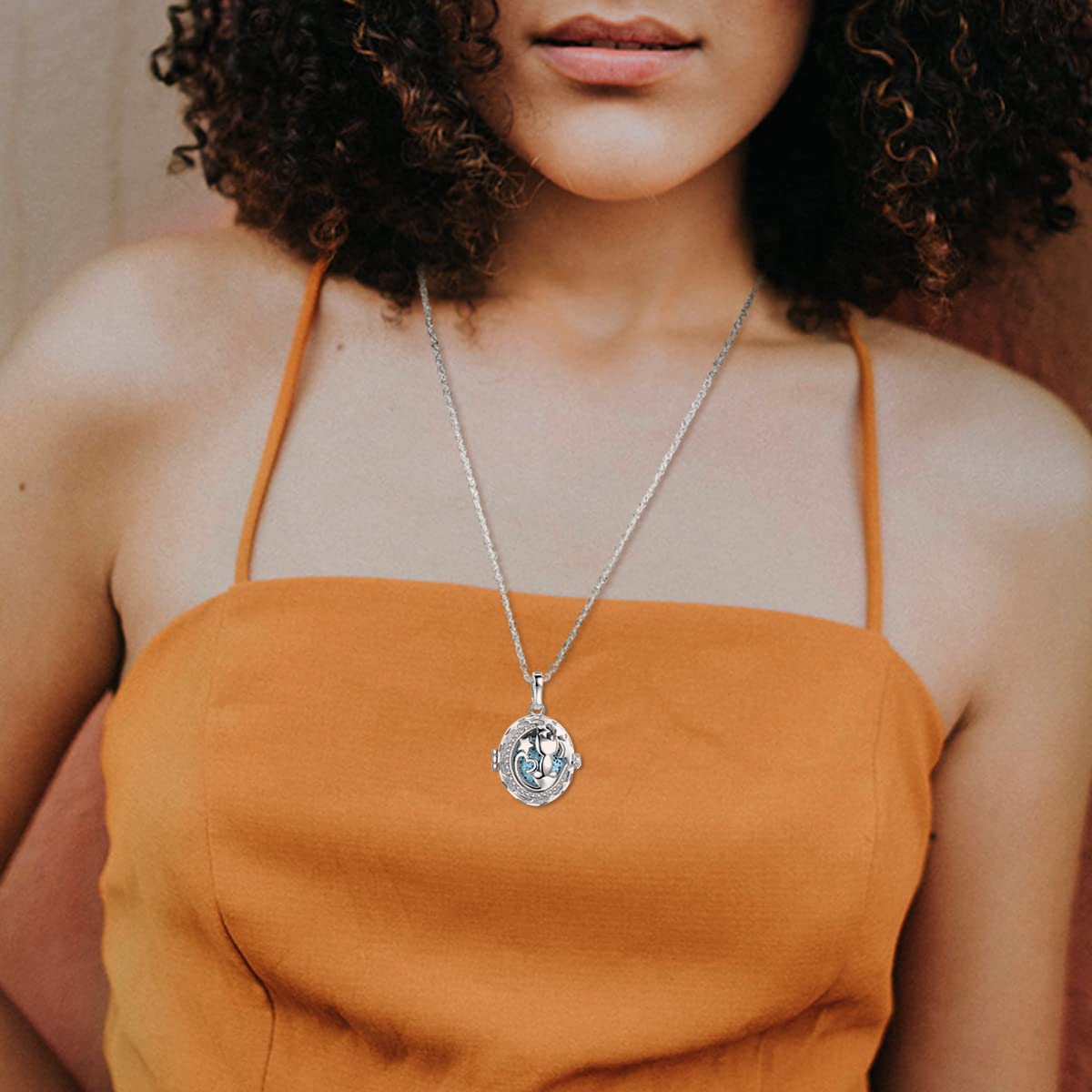 INFUSEU Aromatherapy Essential Oil Diffuser Necklace for Women - Cute Animal Pendant with 7 Lava Stones & 24